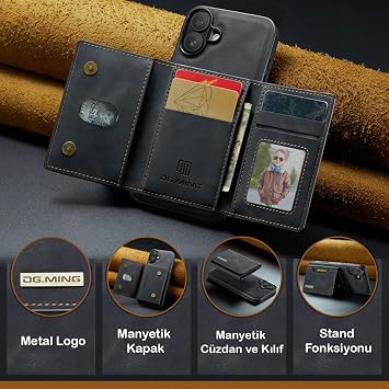 Apple Iphone 13 Uyumlu Deri (suni) Manyetik Ayrılabilen Cüzdanlı Arka Kapak Kılıf (Siyah)