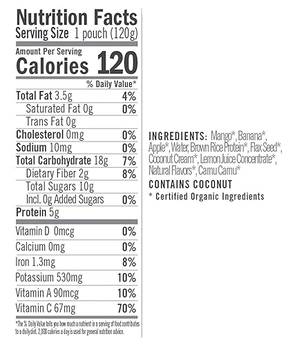 Miniatura 6 de NOKA Superfood Pouches - Bolsas de mango y coco, 100% orgánico para batidos de frutas y verduras, sin OMG, sin gluten, vegano, 0.18 oz de proteína