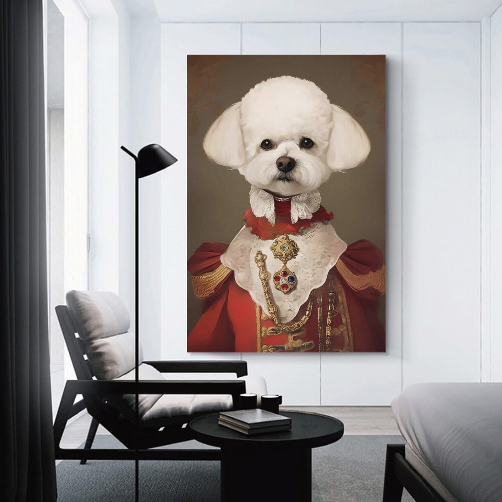 Junmoney Decorative Wall Artwork Bichon Frise Dog Unnatural, 20x30inch(50x75cm), for Living Room, Bedroom Or Apartment Walls, Decorative Artwork for Empty Walls