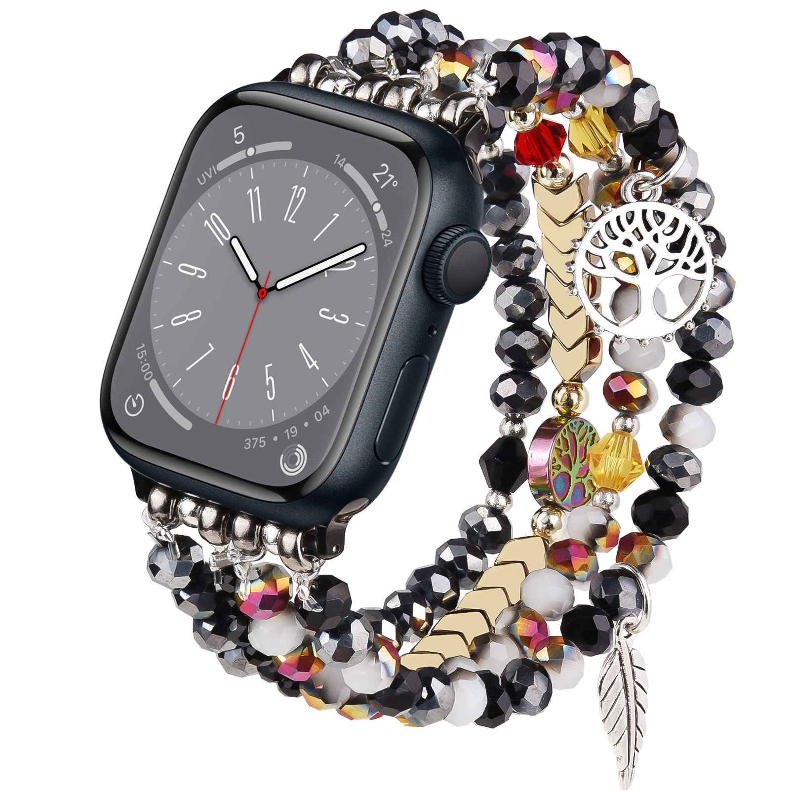 MOFREE Beaded Bracelet Apple Watch Band for Women 38mm 40mm 41mm 42mm, Elastic Stretch Women Strap Bands Compatible with iWatch Series 11/10/9/8/7/SE/6/5/4/3/2/1, Rose Gold for 5.3''-6.2'' Wrists — view 26