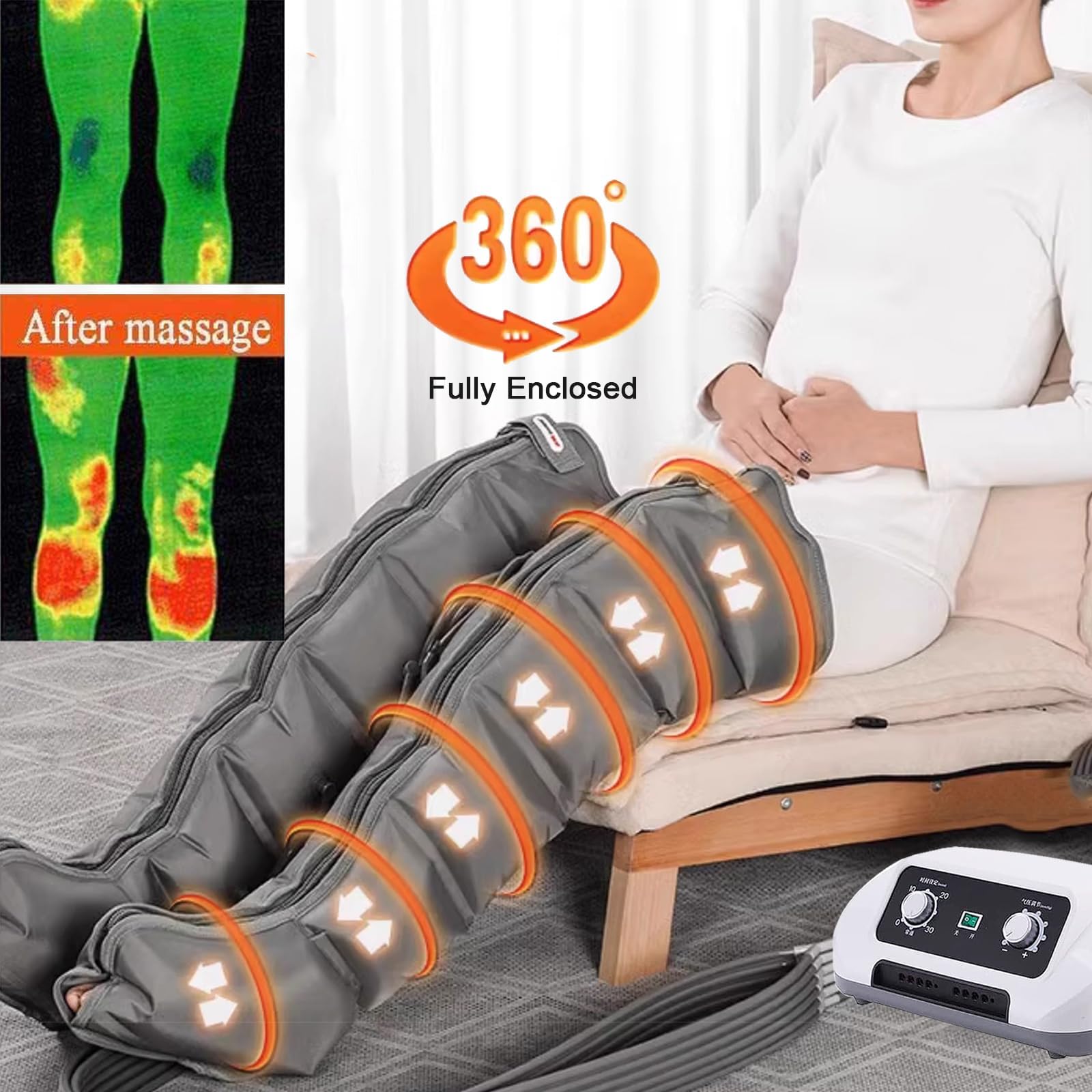 Pressoterapia Linfodrenaggio Professionale 6 Camere, Apparecchio per Gambe Addome e Braccia per Casa, Massaggiatore Elettrico a Compressione d'Aria, 0-30 Min