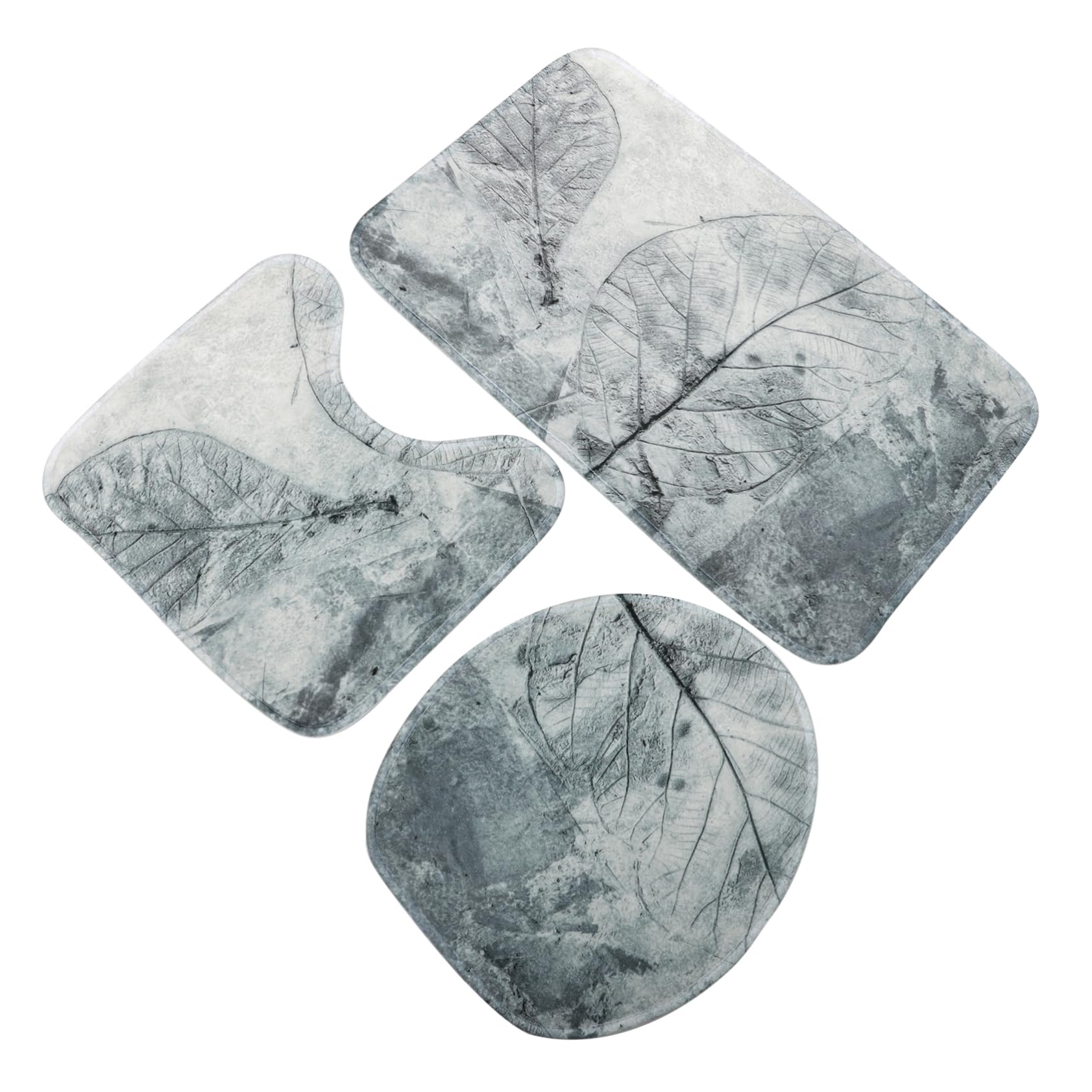 Retro Blatt Deko Badteppich 3 Stück aus Polyester Grau
