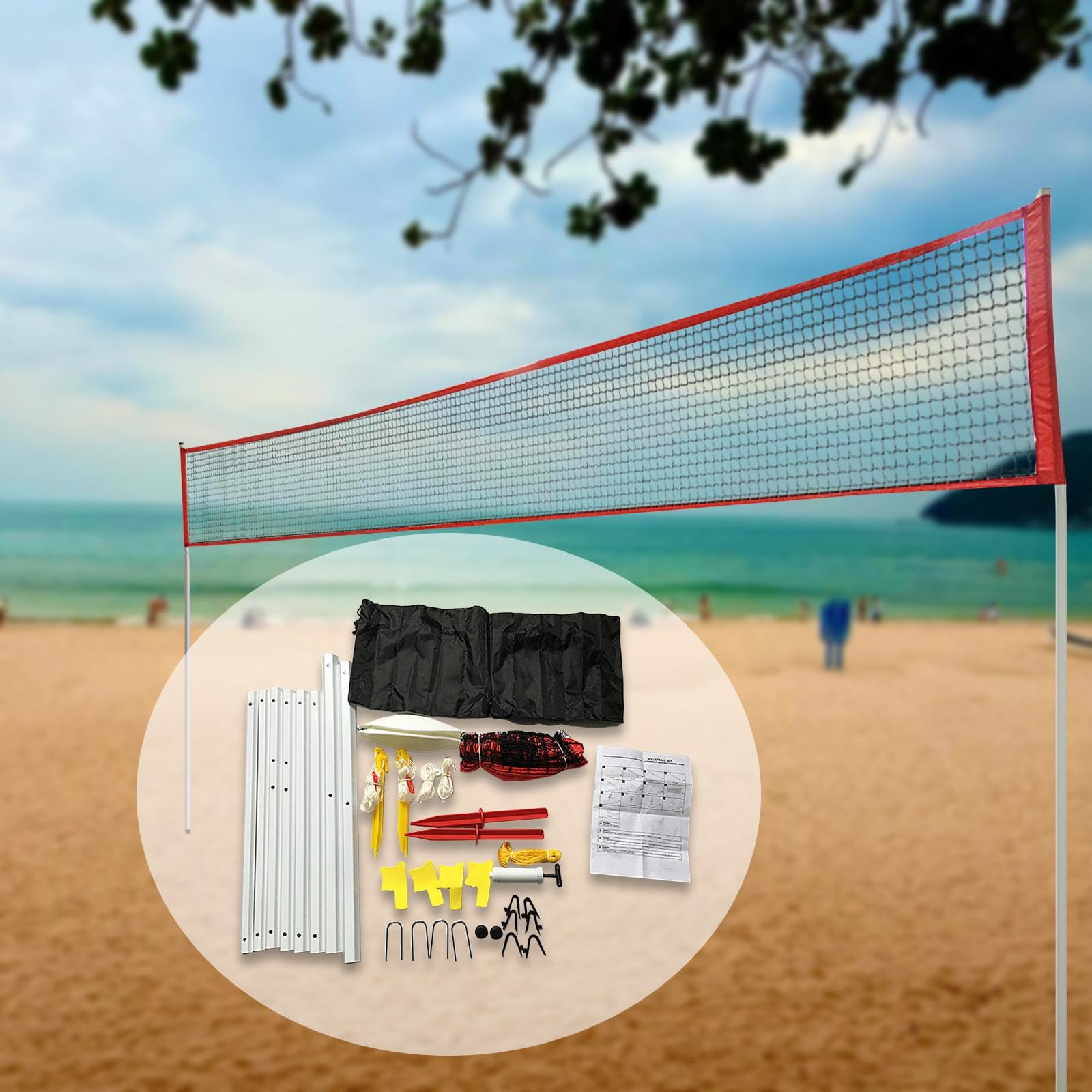 Red Voleibol Exterior Resistente con Estacas | altura variable, 20 pies de juego, para entrenamiento y partidos
