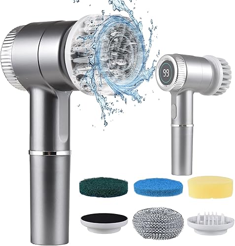 Miniatura 8 de Decdeal Juego de cepillos de limpieza eléctricos, limpiador giratorio eléctrico inalámbrico, impermeable, 3 velocidades, pantalla digital, limpiador