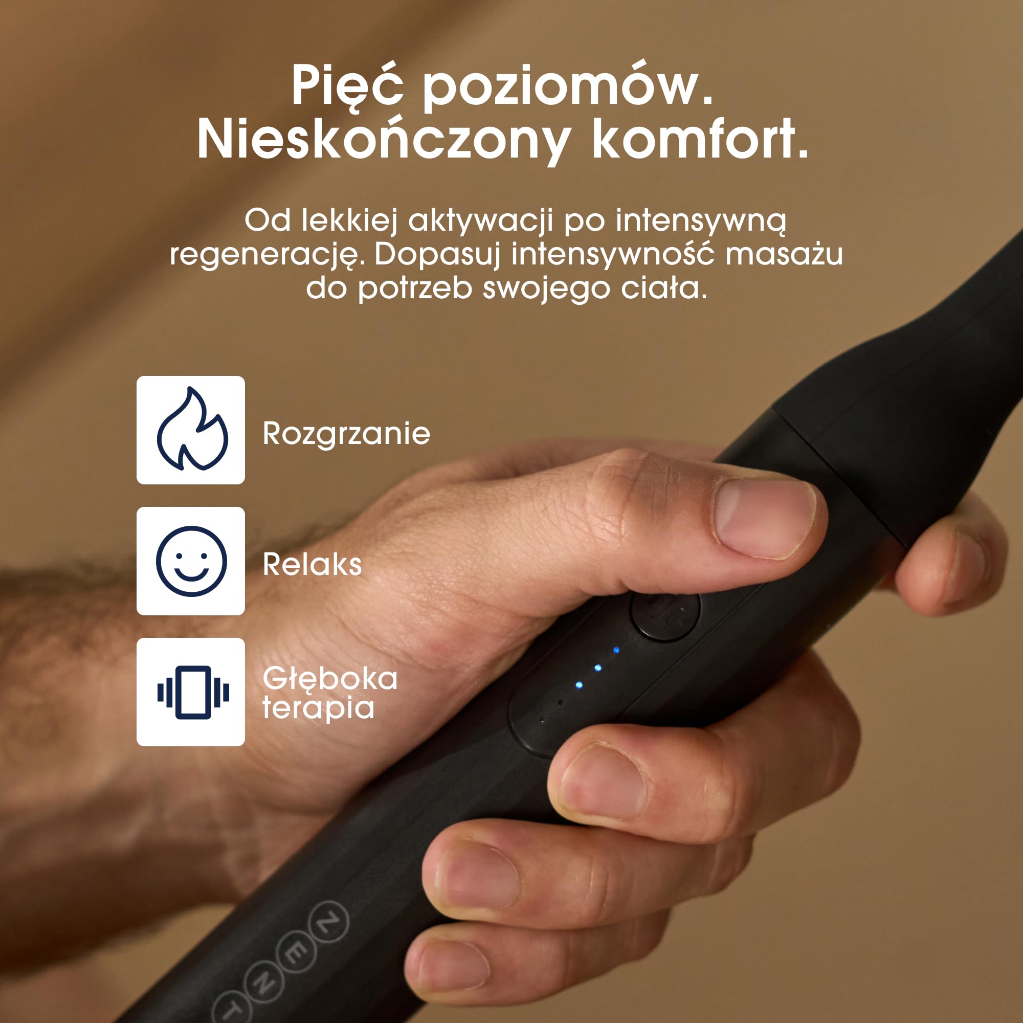 ZENT ErgoSense Inteligentny masażer pleców bezprzewodowy - Masaż wibracyjny dla karku, ramion, łydek, 5 poziomów intensywności, 4 Końcówki w zestawie, Cichy silnik bezszczotkowy, Wytrzymała bateria