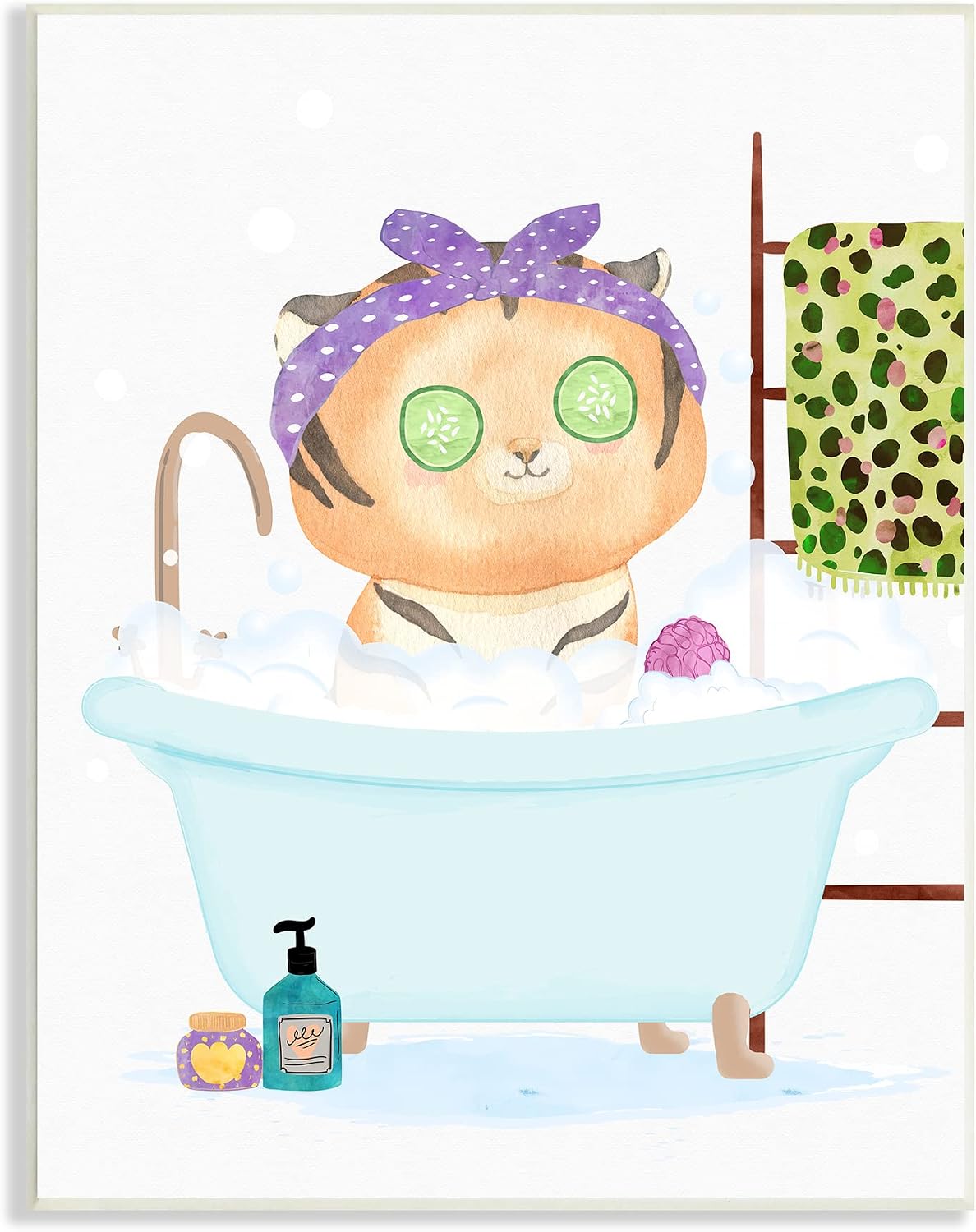 Stupell Industries Children's Tiger Bubble Bath Cute Safari Animal Bathroom, Design by Erica Billups