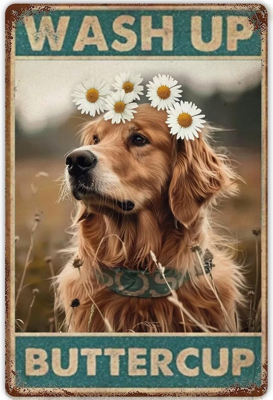 Anceky Retro Dog Funny Bathroom Decor Paintings Canvas Wall Art Wash Up Buttercup Golden Retriever Poster Modern Art Prints Canvas Wall Decor Club Bar Gym Decor Framed 12x16 Inch