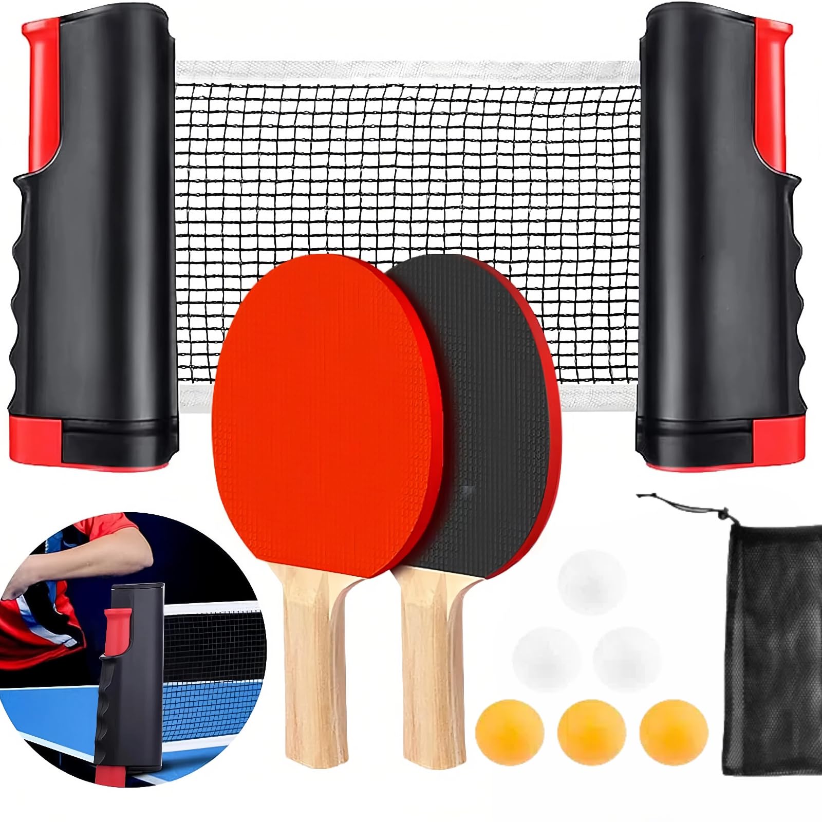 kit raquette ping pong 4 raquettes + 6