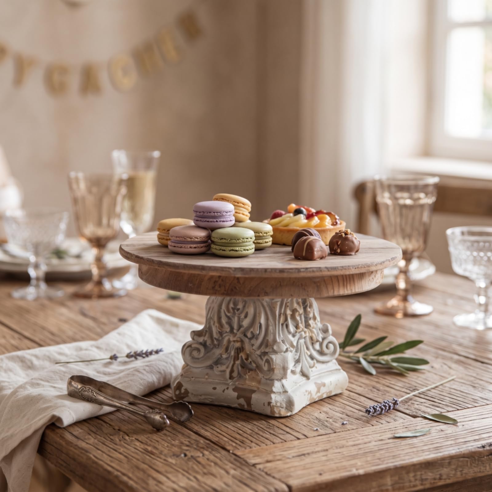 Vassoio a Due Livelli Vassoio Vetrina Supporto Espositore Centrotavola in Legno Rettangolare con Manico Adatto per Casa , Vassoio Da Dessert In Legno Massello Stile Americano A2263