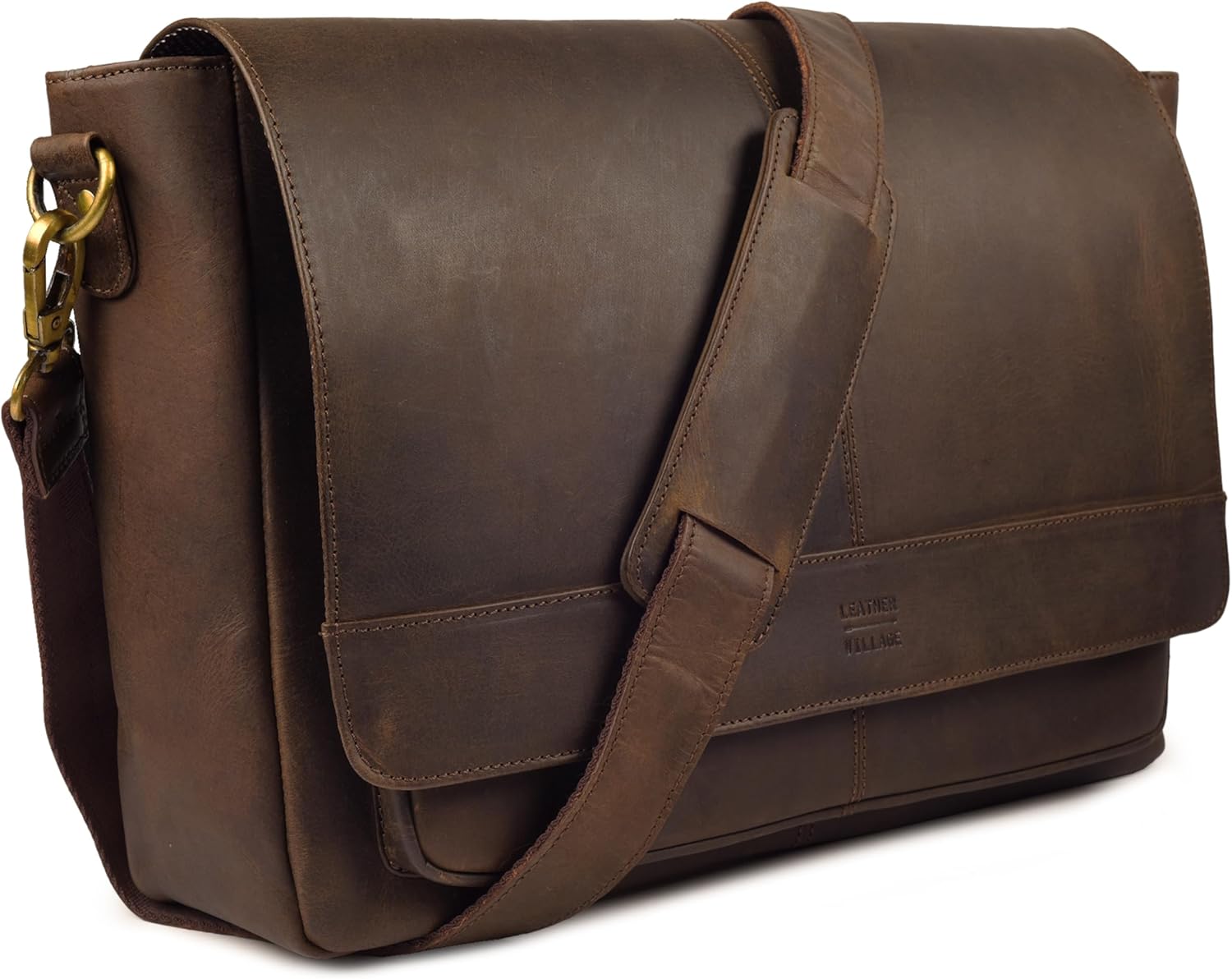 LEATHER VILLAGE Vintage Leather Messenger Bag–15.5" Handmade Satchel for Men & Women– Shoulder Bag Office, Travel & Daily Use