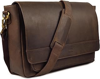 LEATHER VILLAGE Vintage Leather Messenger Bag–15.5" Handmade Satchel for Men & Women– Shoulder Bag Office, Travel & Daily Use
