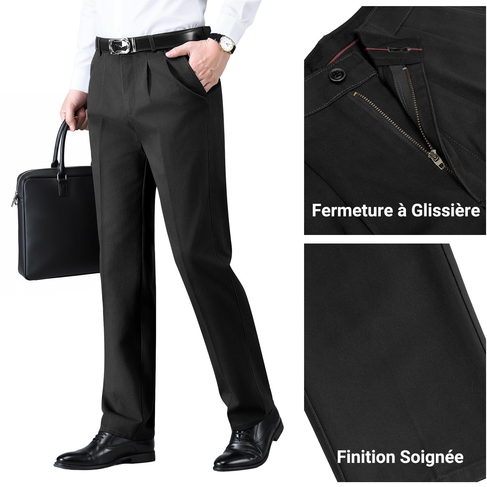Pantalon Homme Habillé en Coton Anti-Rides Tube Droite | Pantalon Homme Extensible et Infroissable Coupe Classique