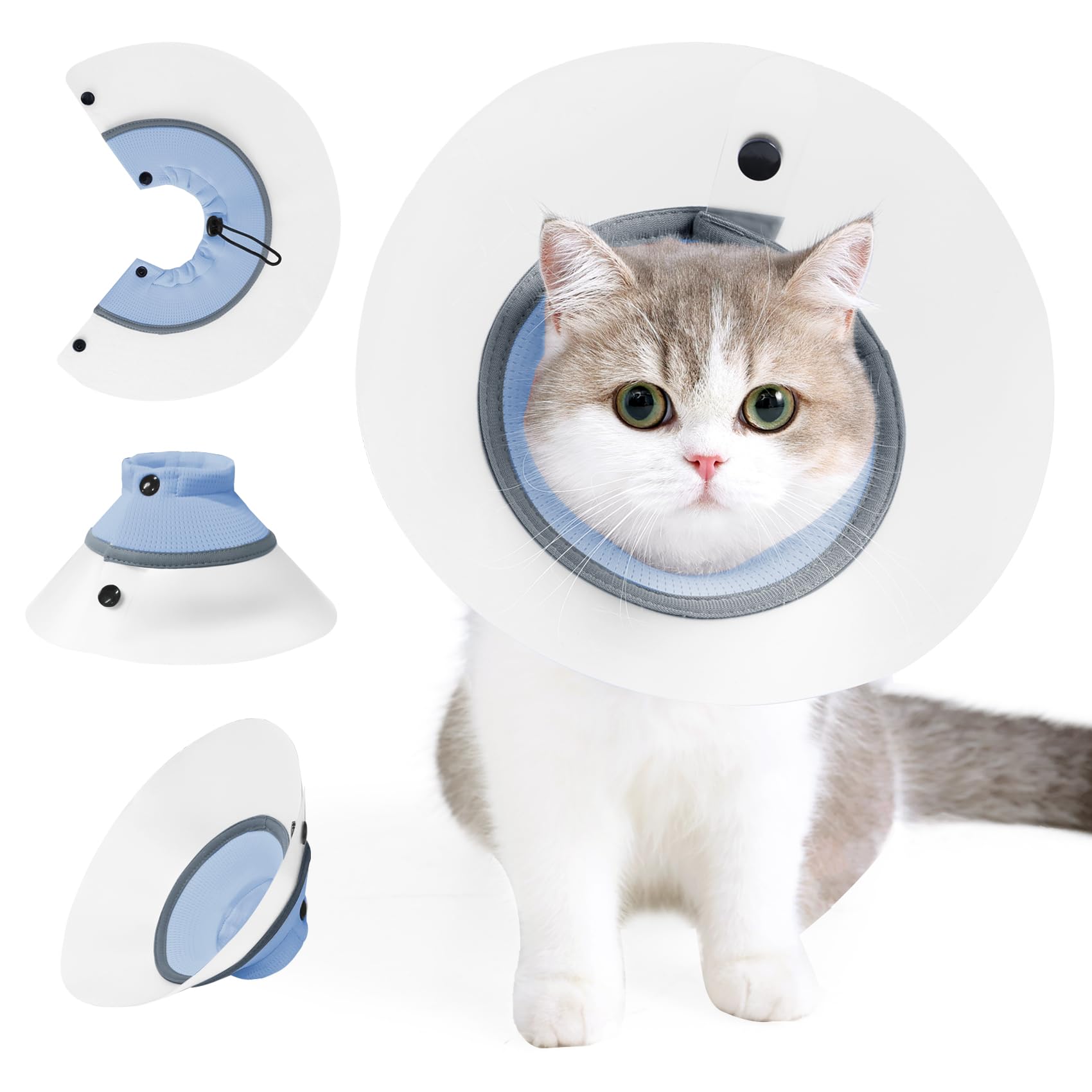 Duuclume Cat Cone Collar- Adjustable Detachable PVC Waterproof Elizabethan Collar Soft to Stop Licking After Surgery,Pet Recovery Cone (Blue, L)