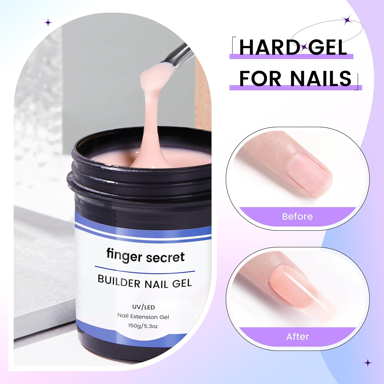 Hard Gel For Nails Builder Gel for Nails,White Transparent Pink Nude 3D Sculpting for Nail Extension & Builder 5.3fl.Oz/150g