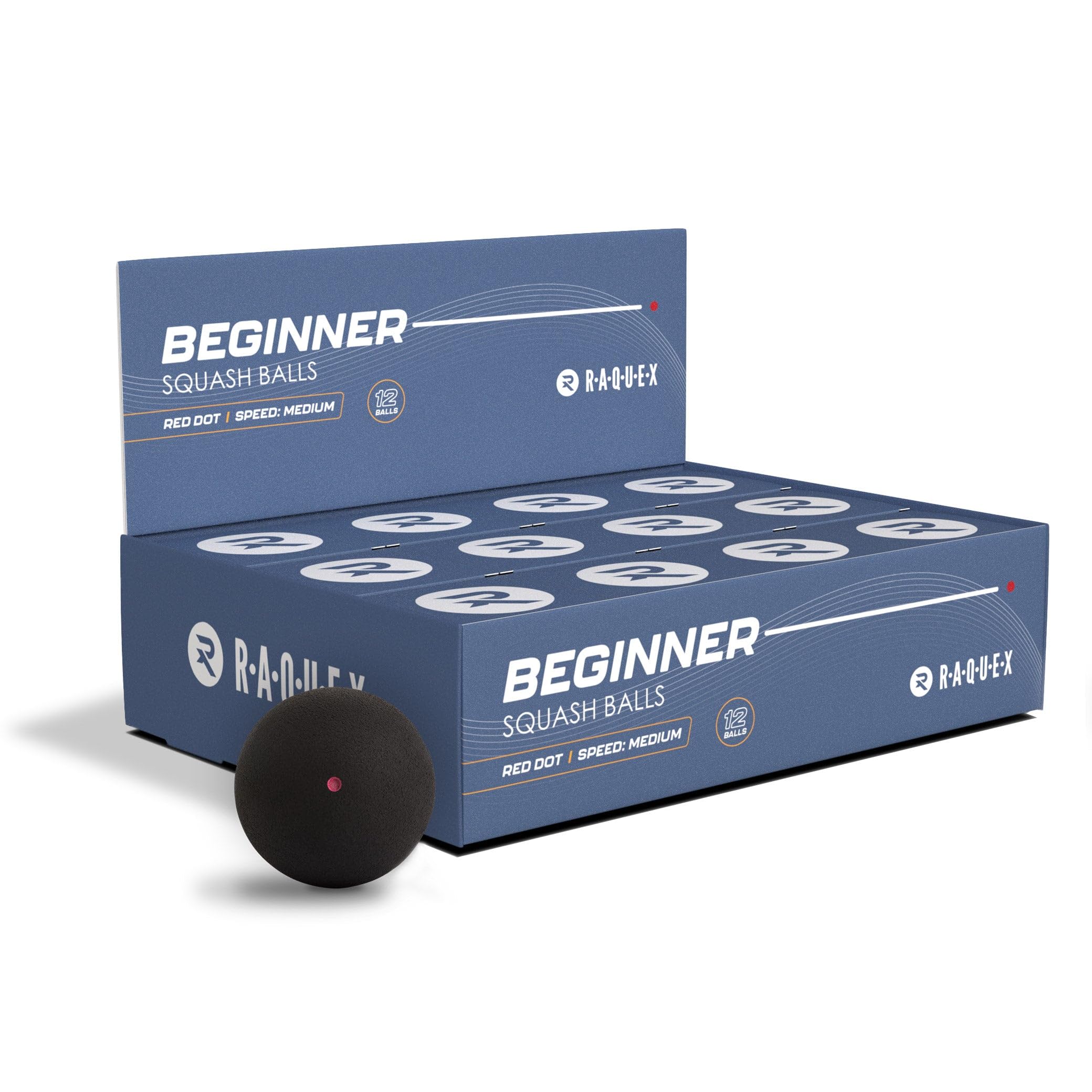 Raquex Squash Balls (3, 6 or 12 Balls) - 4x Speed Options: Elite Double Yellow Dot, Intermediate Yellow, Beginner Red, Junior Blue (Red Dot, 12 Balls)