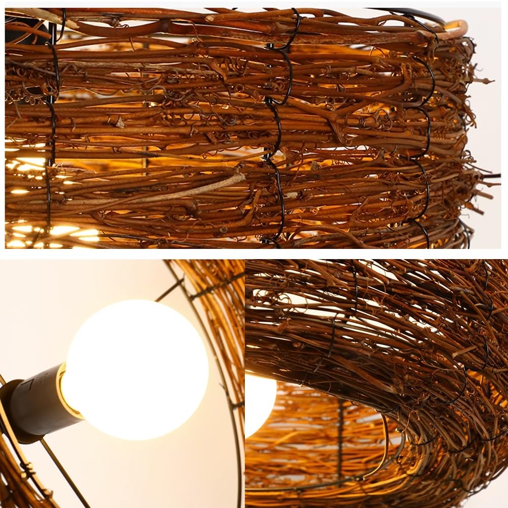 Vintage Rattan Lampa Wisząca Tkana Lampa Wisząca Lampa Wisząca Retro Lampa Wisząca Bambus Kosz Dekoracje E27 Regulowana Wysokość Jadalnia Kuchnia Oświetlenie Pokój Dzienny Żyrandol