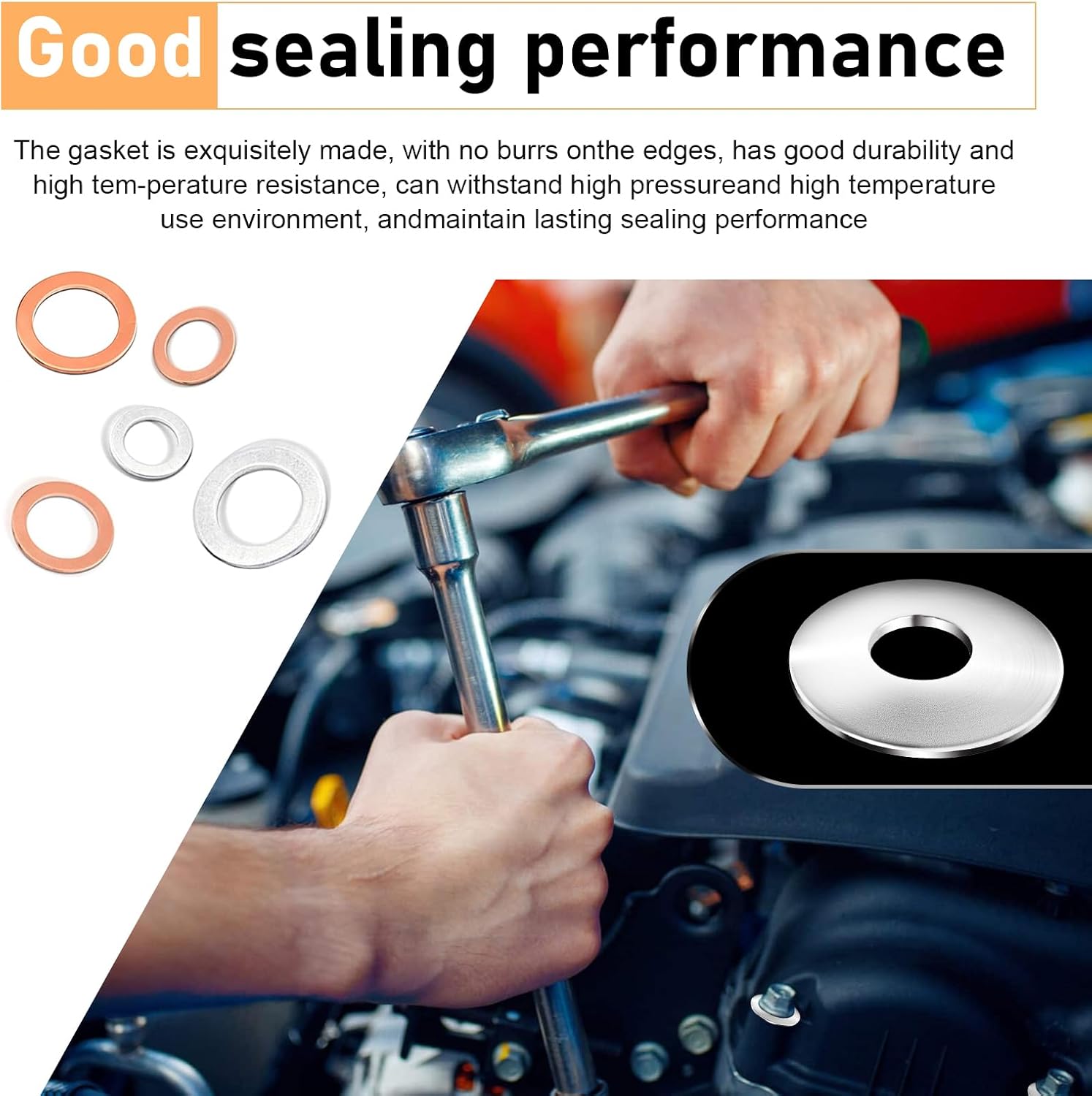 100 PCS Car Oil Drain Plug Gasket, Anti-leak Heat Resistant Washer Kit, 5 Size Flat Ring Oil Pan Crush Washer Assortment Set, Universal for Most Cars Motorcycles (Silver & Gold)