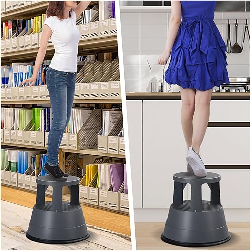 Miniatura 6 de Nightcore - Taburete rodante, escalera con plataforma antideslizante, ruedas giratorias retráctiles, base de goma firme, scooter móvil para