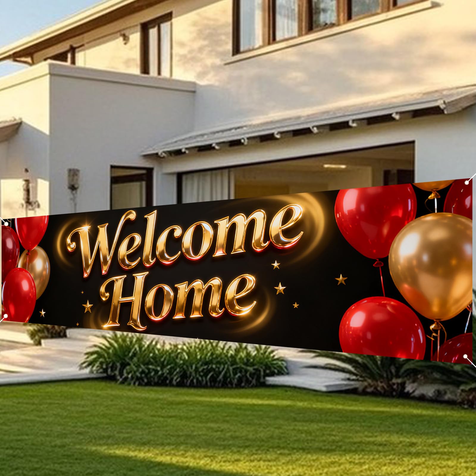 Nuxovilar Welcome Home Banner Golden Red Balloon 17.7x78.7 Polyester