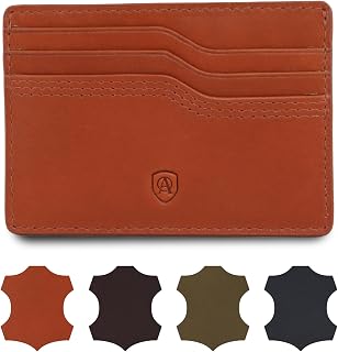 AKAROA – Card Holder Extra Slim Wallet für Herren aus Rindsleder Carlo – Ultraschlankes Kartenetui aus Leder für 6 Karten mit Scheinfach 7x10cm - Minimalistischer Geldbeutel mit RFID-Schutz – Cognac
