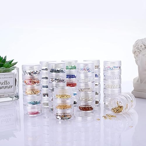 Miniatura 7 de Hipiwe 8 juegos de 5 capas de plástico transparente redondo tarros de almacenamiento de cuentas de joyería contenedores de almacenamiento pequeños
