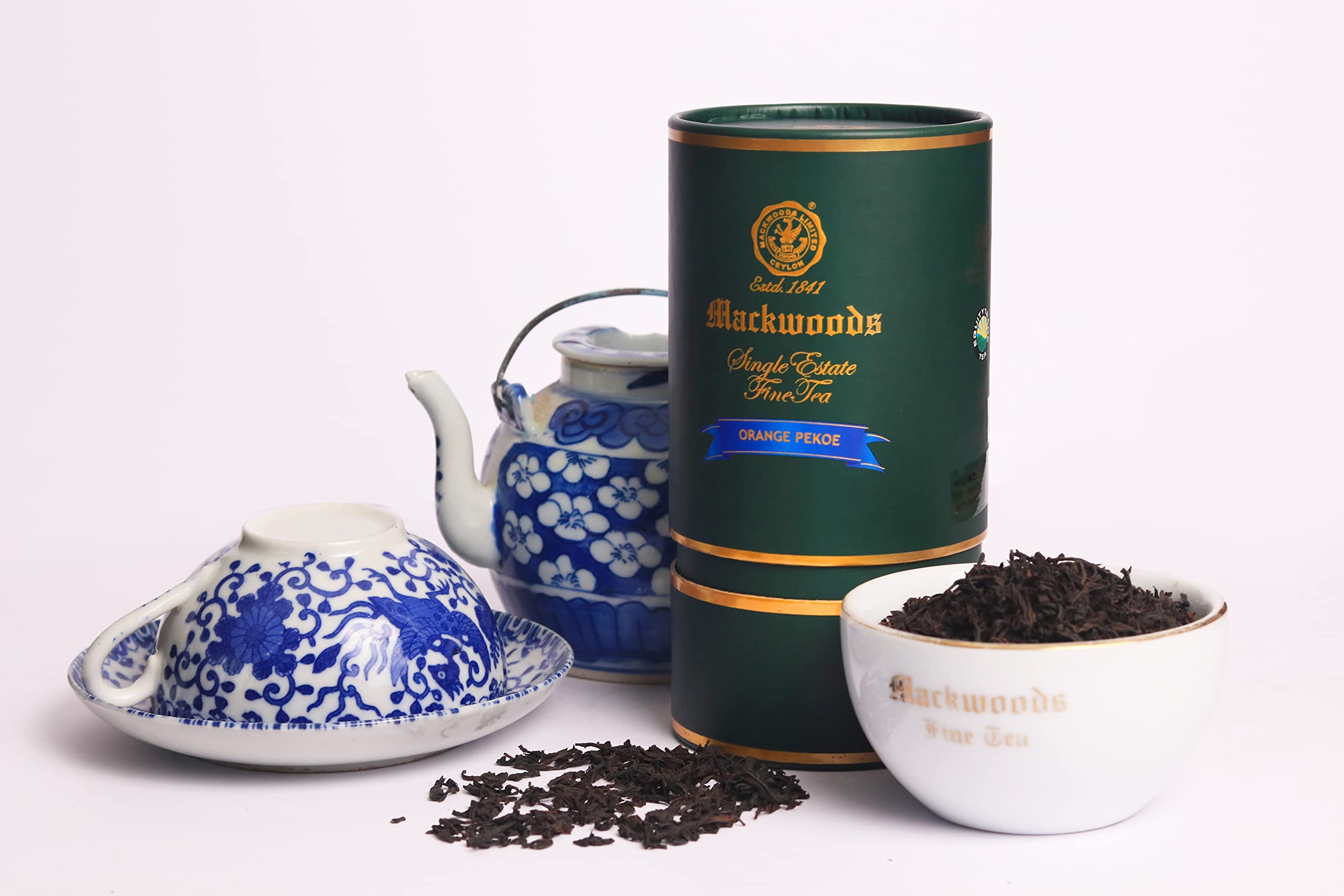 CEYLON BLACK TEA, MACKWOODS SINGLE ESTATE, LOOSE LEAF ORANGE PEKOE TEA CYLINDER