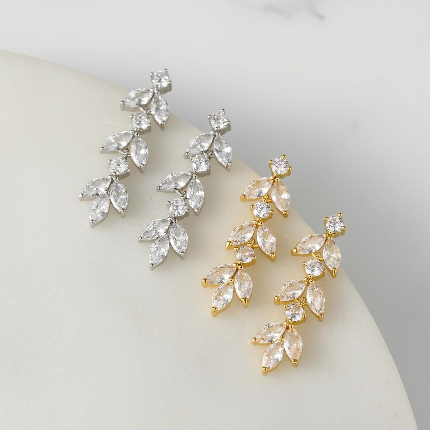 SWEETV Cubic Zirconia Wedding Earrings for Brides Bridesmaids, Elegant Marquise Bridal Dangling Earrings, Crystal Drop earrings for Women Jewelry Gifts