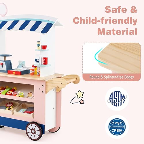 Miniatura 5 de Costzon Juego de tienda de comestibles para niños, juego de soporte de mercado de simulación para niños pequeños con juguete de juego de 30 piezas,