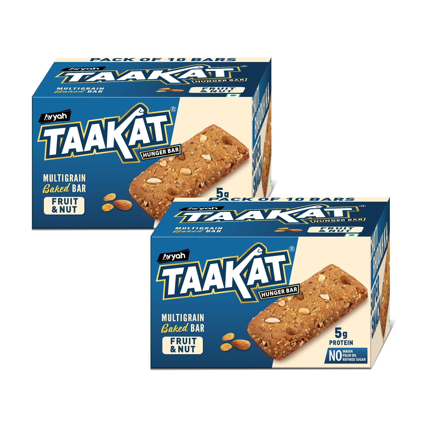 Taakat Hunger Bar Fruit & Nut : Pack of 10 X 2 | 5g Protein| Multigrain Baked Bar | NO - Maida, Palm Oil and Refined Sugar-image-28