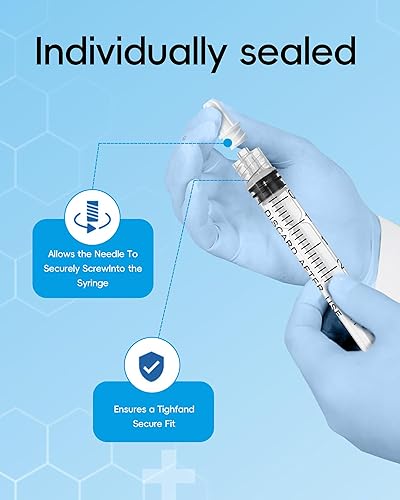 Miniatura 6 de Jeringa Luer Lock de 0.1 fl oz sin aguja, jeringas de plástico de 3 cc, estériles, selladas individualmente, paquete de 30