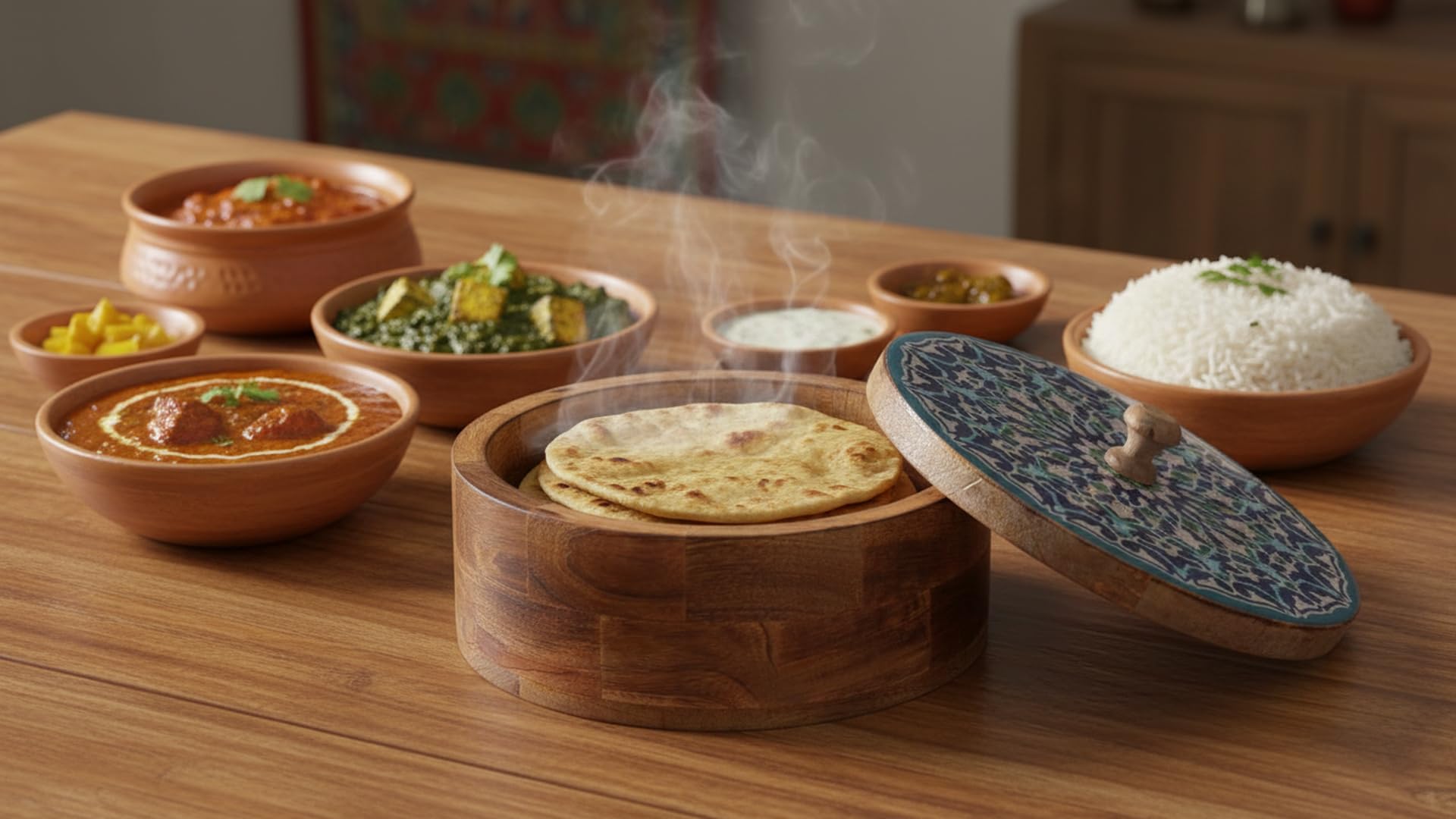 Handgefertigter hölzerner mexikanischer Tortilla-Stövchenkorb indischer Chapati-Roti-Brothalter Box Pfannkuchen-Keeper-Serviergeschirr Hot Pot Auflaufform mit Deckel Home Küche Essdekor, naturbraun