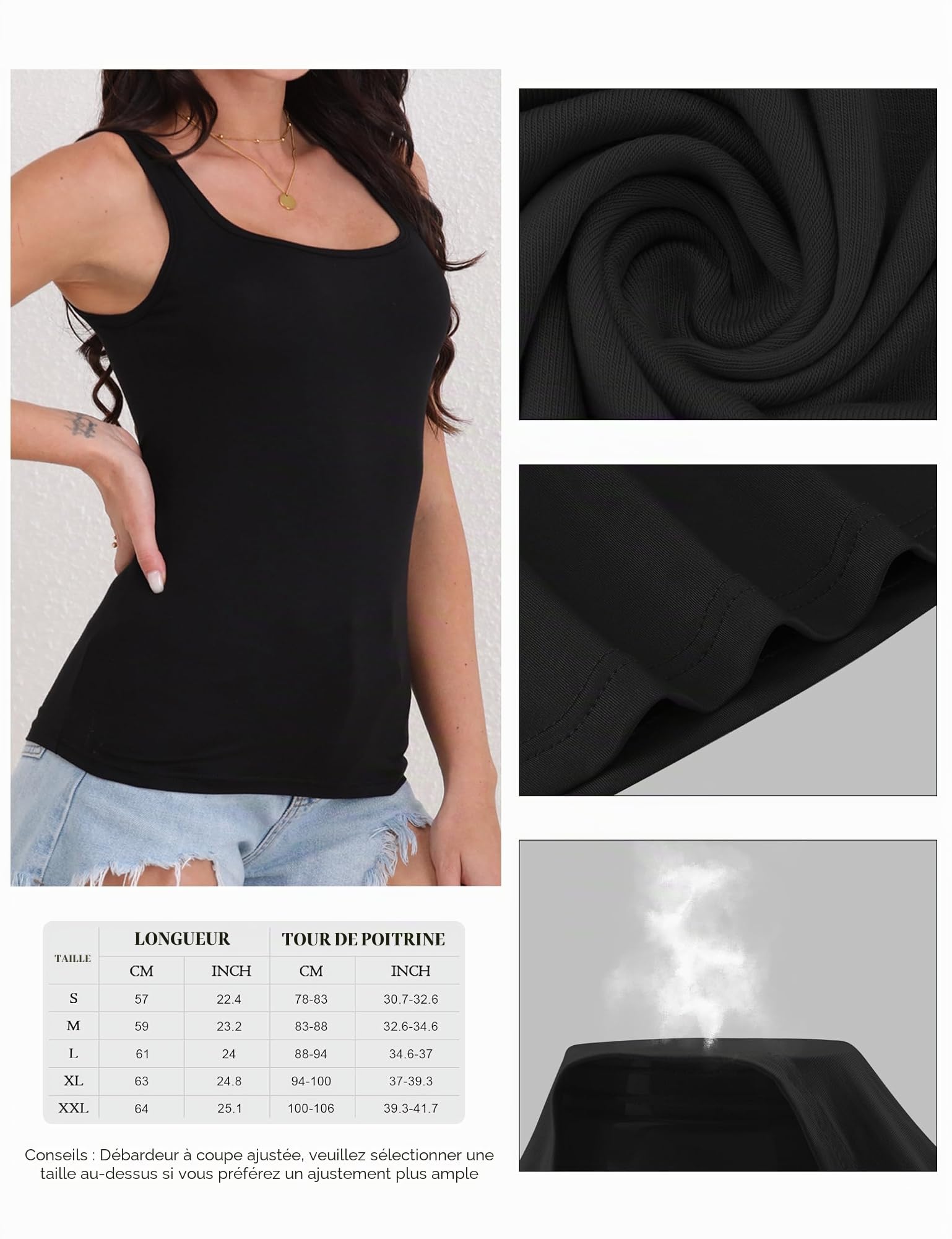 BQTQ Lot de 6 Débardeur Femme Col Carré Extensible Tank Tops sans Manches Slim Fit