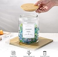 Vista 7 de Recipiente de cápsulas de lavandería con tapa de bambú hermética, frascos de vidrio para jarra de organización de lavandería. Contenedor de cápsulas
