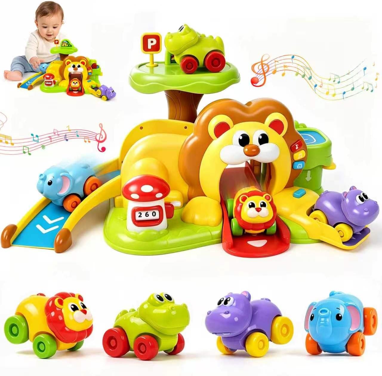  Bilingual Musical Slide Race Track Toy for Toddlers 1-3 Year Old