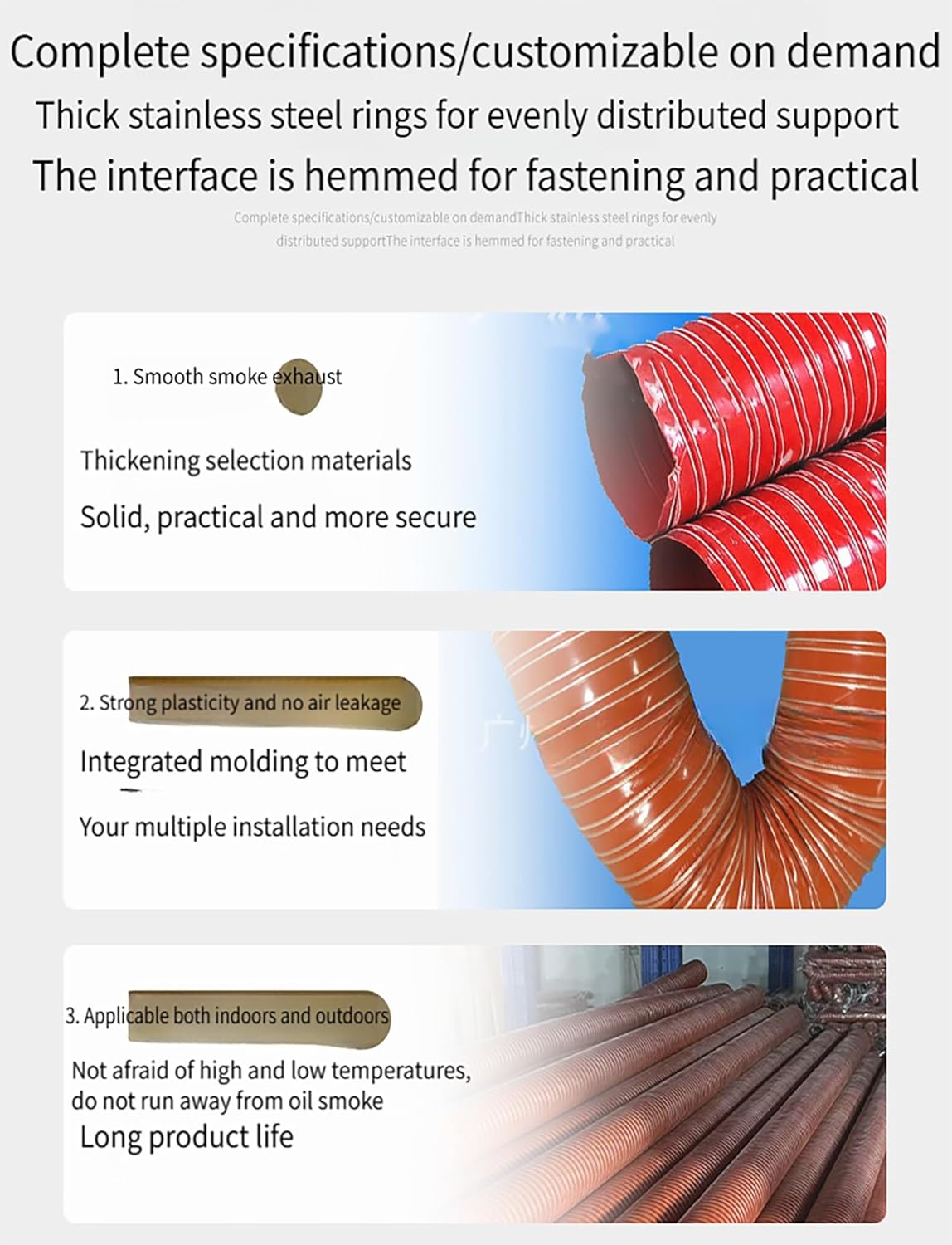 Heat-Resistant Silicone Air Duct Hose, Flexible Ventilation Pipe for HVAC & Industrial Fume Extraction(ID 25mm,300cm/118.1in)