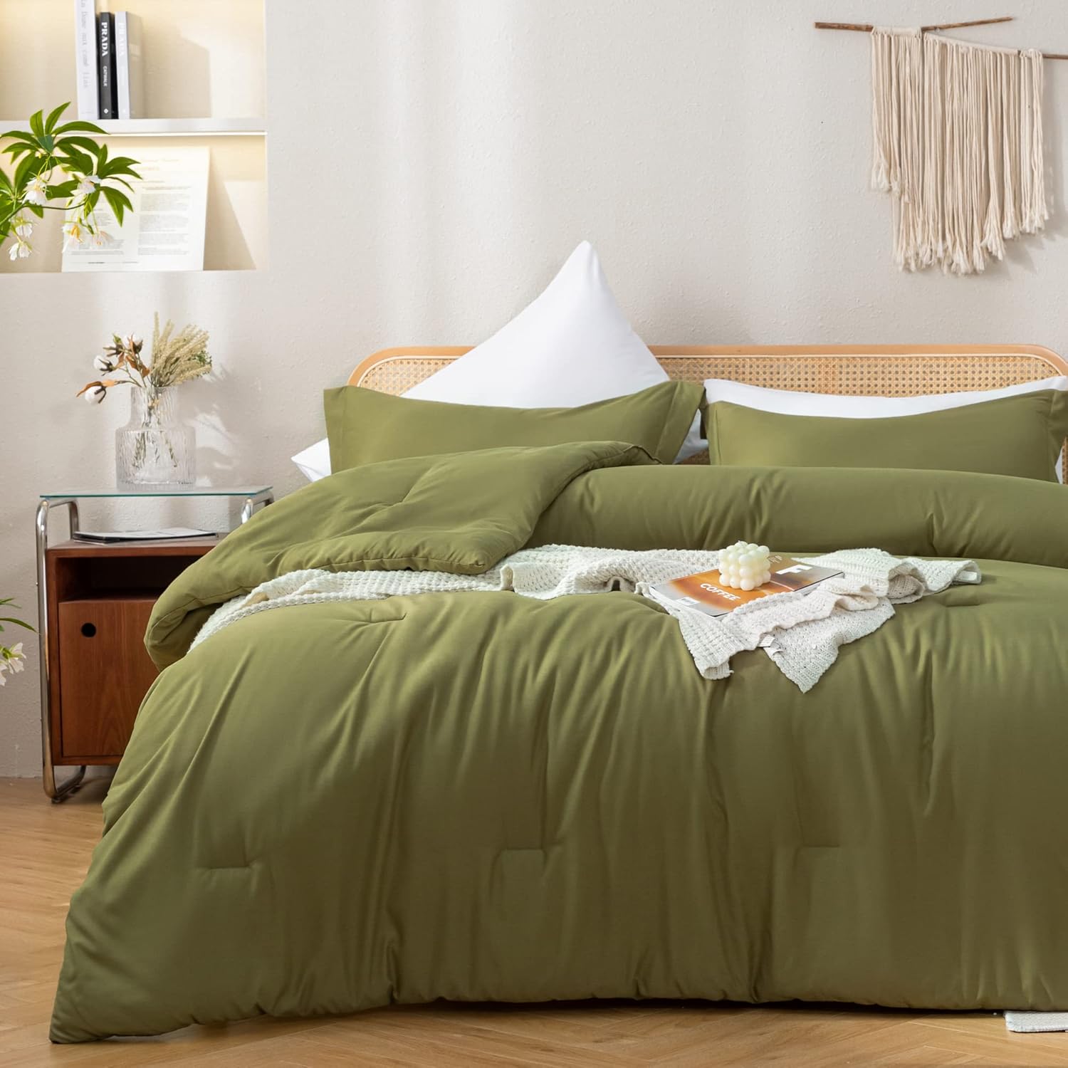 JANZAA Queen Comforter Set Olive Green Comforter 7pc Comforter Set