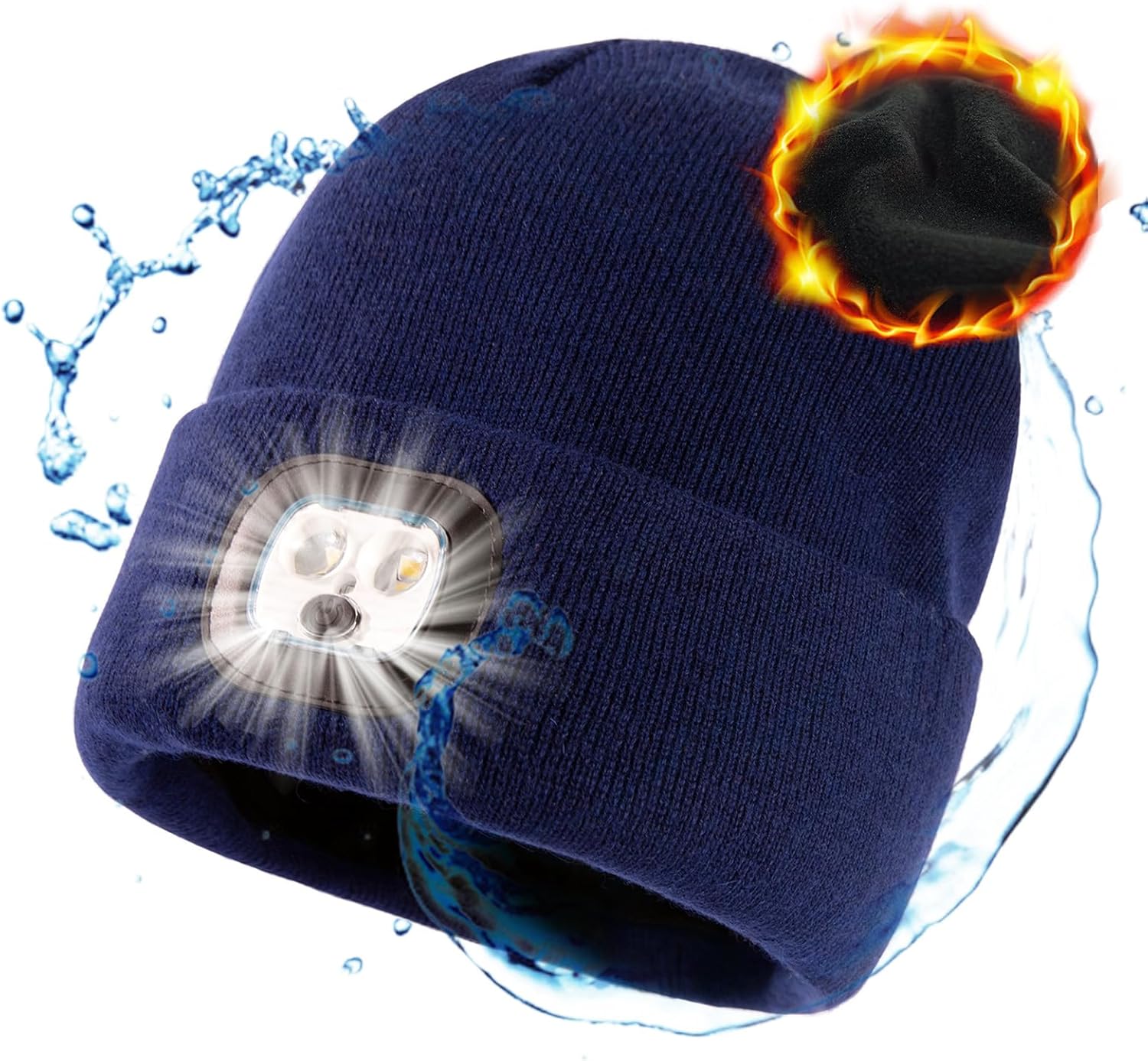 TOP-EX 50% Merino Wool Waterproof Fleece Lined Gifts LED Rechargeable Oversized XL XXL Beanies Hats Unisex