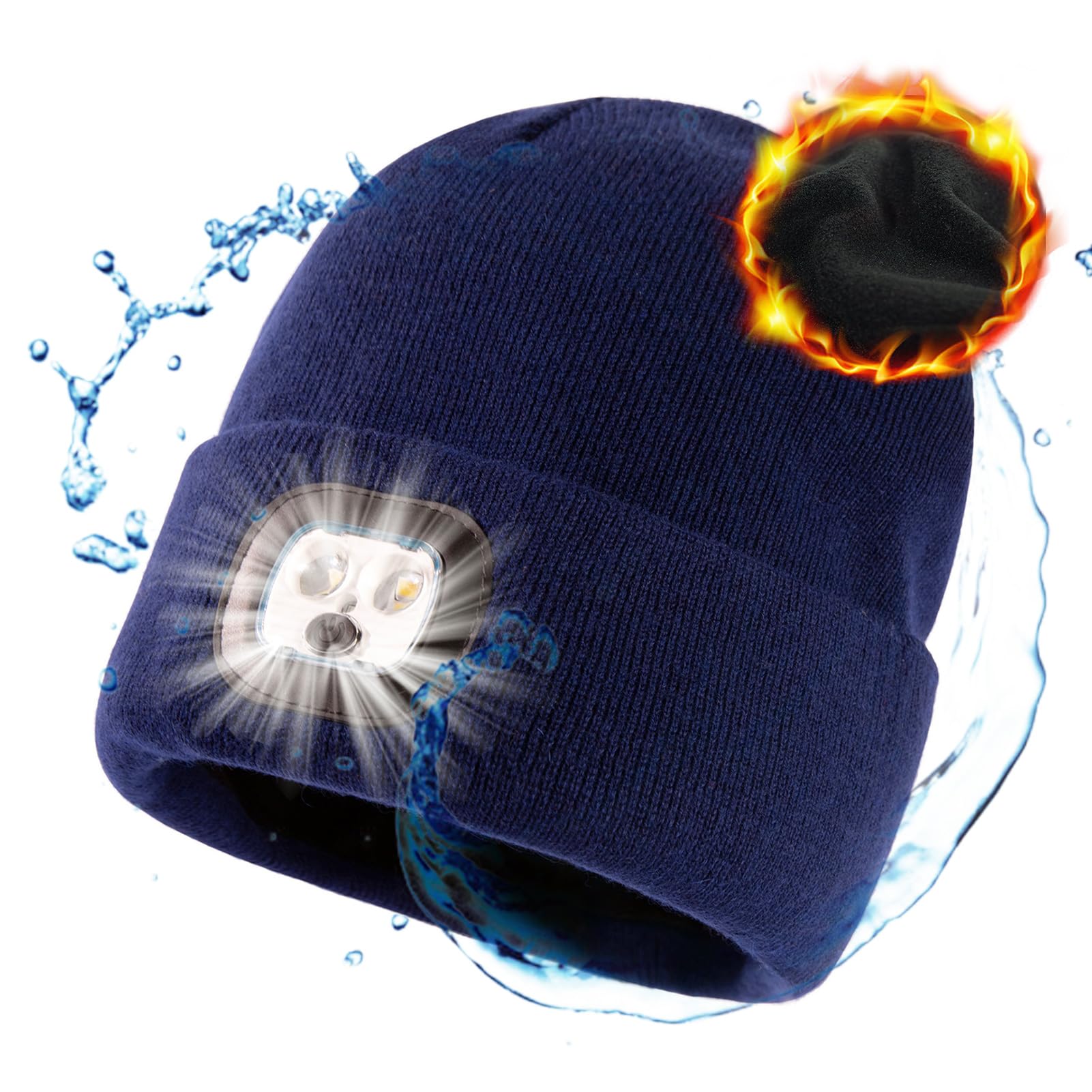 TOP-EX Gorros de lana merino de gran tamaño, XL, XXL, LED, unisex, con antorcha de luz, regalos para papá, impermeables, recargables, para correr, pasear al perro