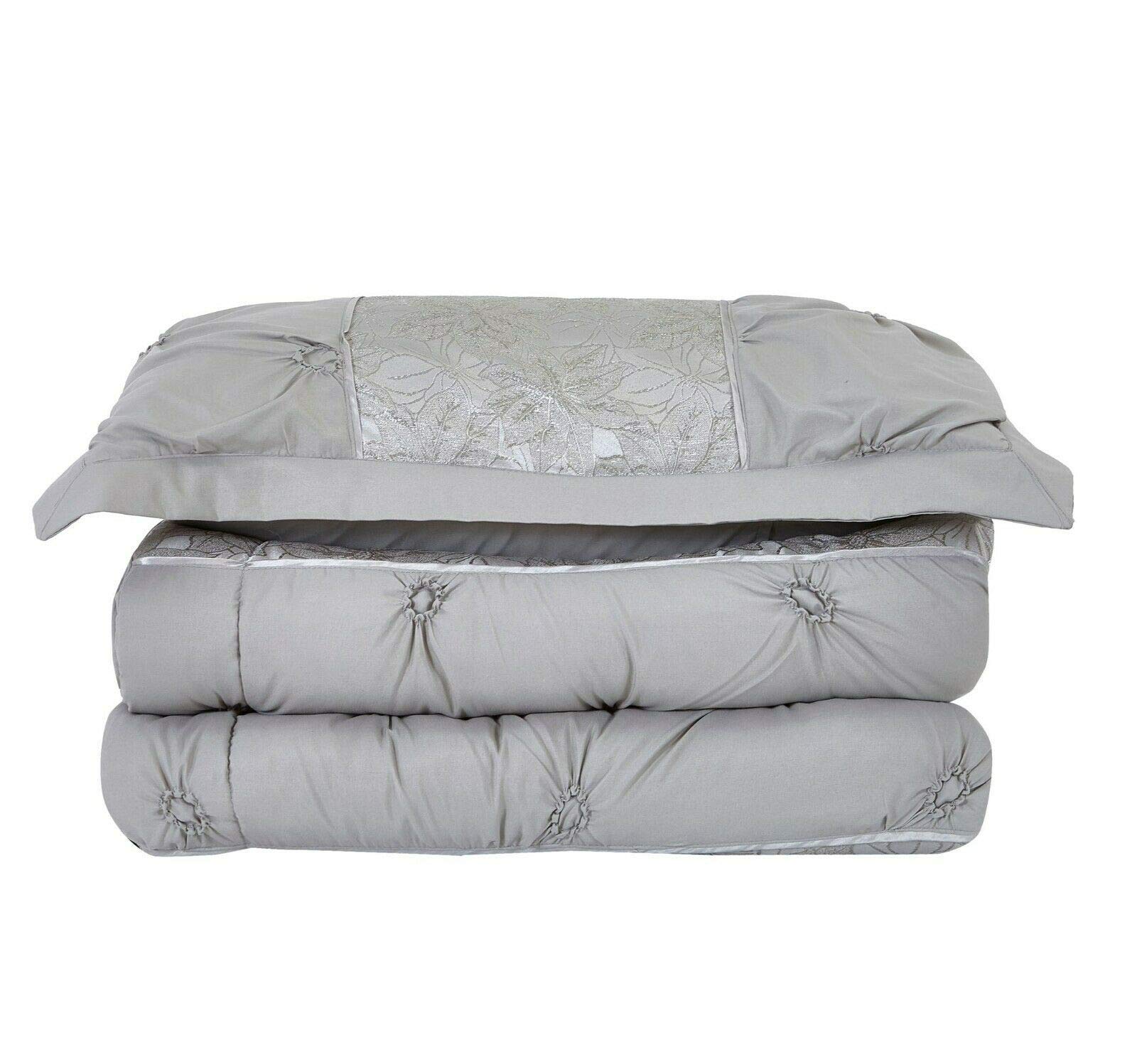 New Luxury Jacquard shimmer Glitter Quilted Bedspread Comforter Throw Bedding with Matching Pillow Shams (Silver MAYA - Image 2