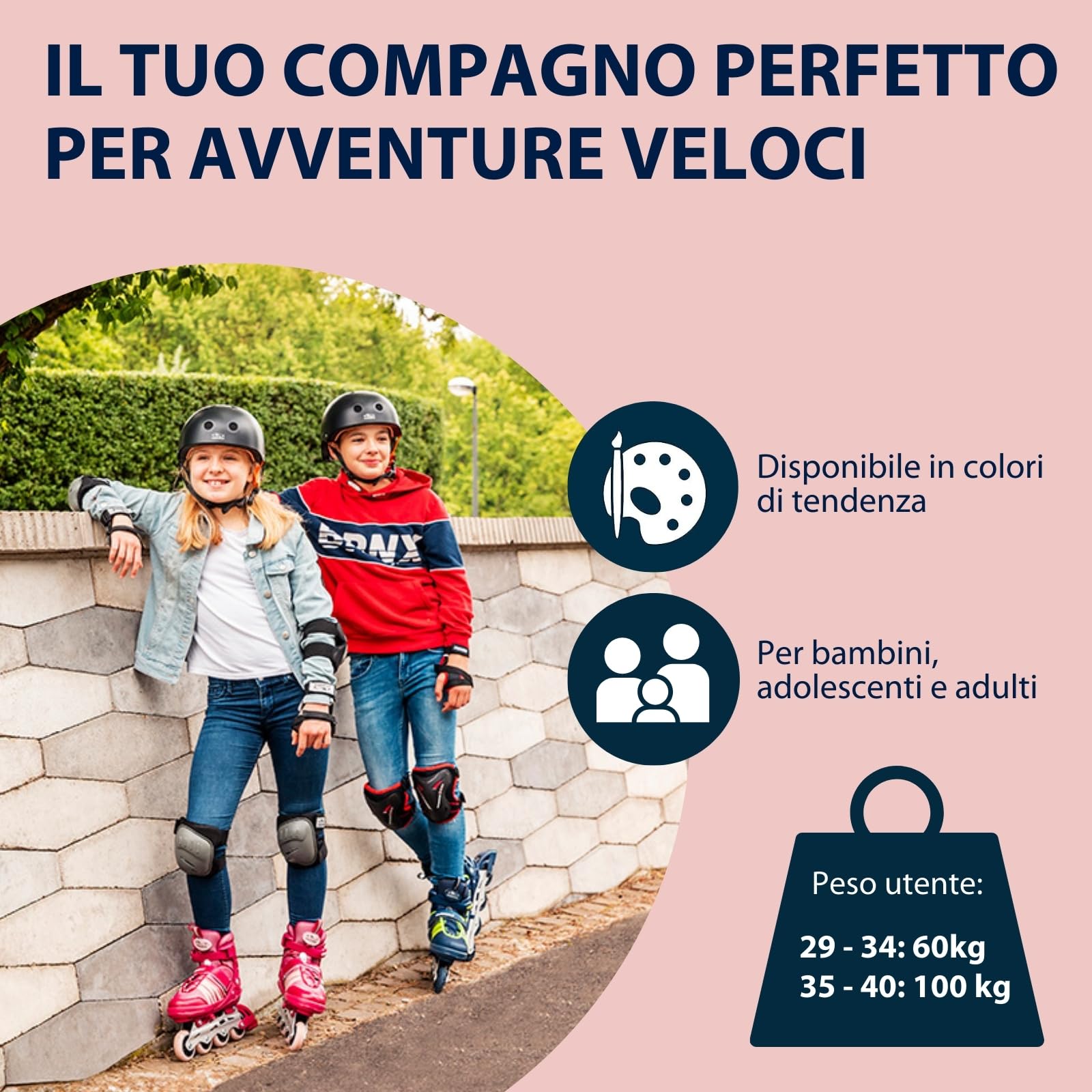 HUDORA Pattini in linea Comfort - Pattini a rotelle regolabili bambini ragazzi 6 misure larghezza lunghezza traspiranti