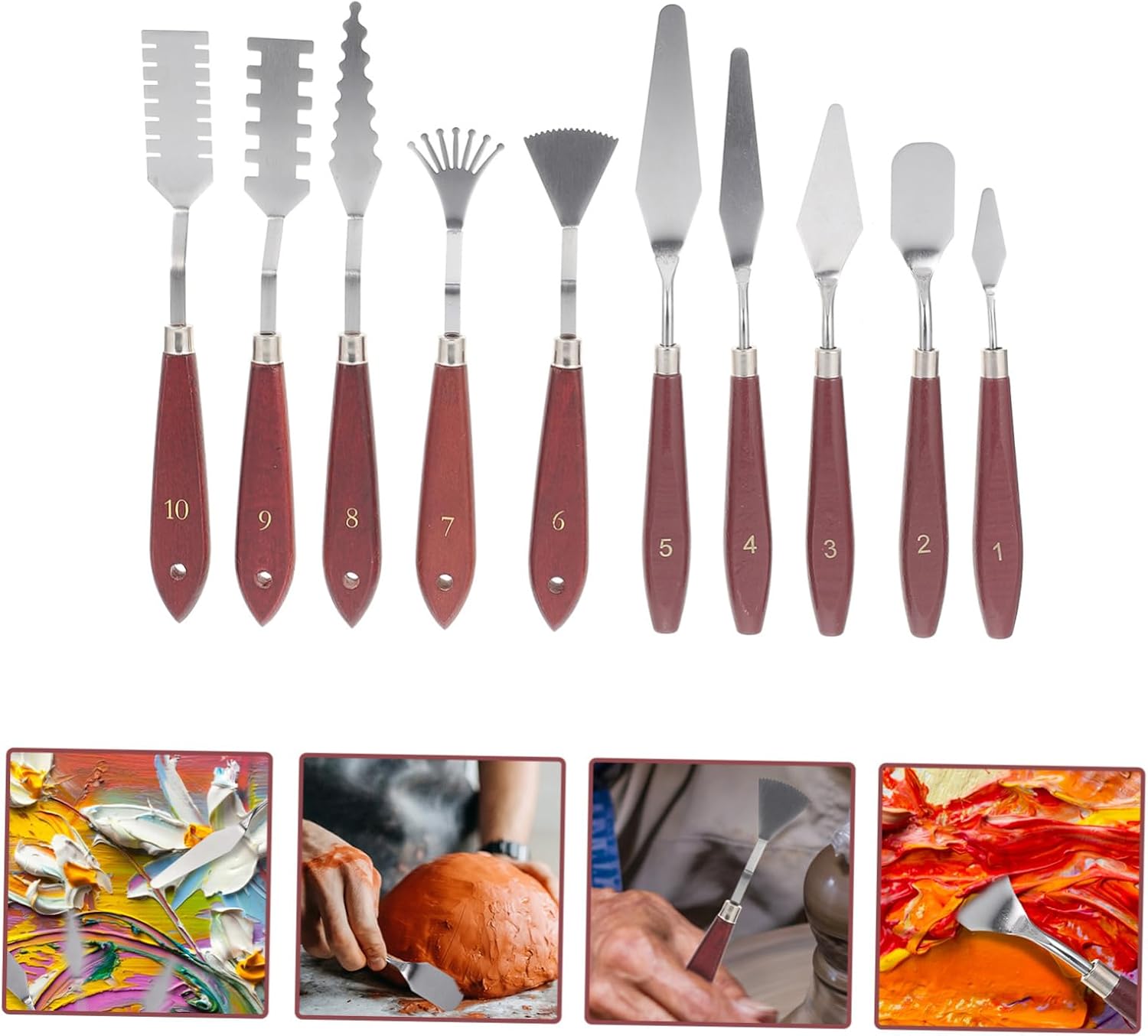 Stainless Steel Oil Painting Spatula with Wood Handles Set