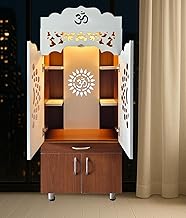 Alpine Willow Wooden Temple for Home with Doors Large Size (Pre-Assembled) Mandir for Home Big Size Pooja mandir with Door Big Size with LED Light, Storage | Puja | Devghar (145x60x35 CM, Walnut)