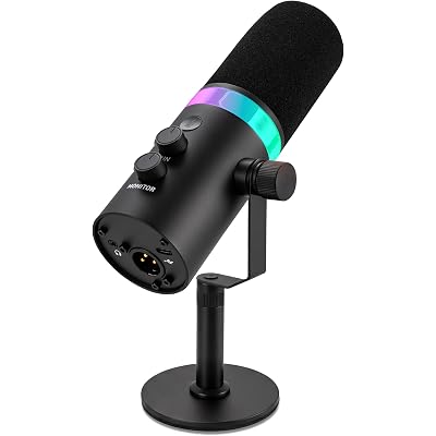 Pyle Dynamic USB/XLR Microphone for Podcasting, Streaming & Gaming, Cardioid Recording Mic with RGB Lighting, Mute Button, Zero-Latency Monitoring, Volume Control & Desktop Stand (PDMIC7B)