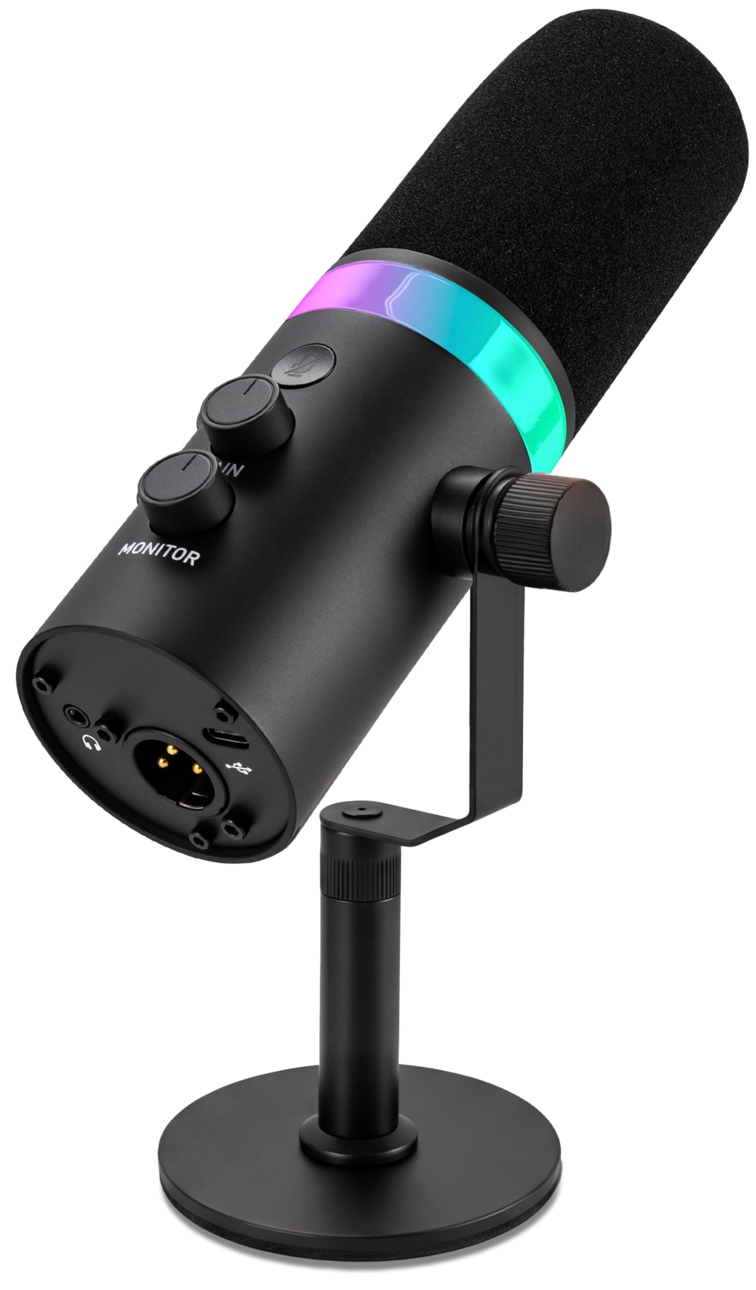 Pyle Dynamic Microphone, Dual Input USB/XLR Podcast Recording, PC Streaming Studio Mic with RGB Light, Mute Button, Desktop Stand, Headphone Jack, & Volume Control - Gaming & Voice-Over (PDMIC7B)