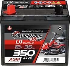 BlackMax Lawn Tractor Battery 12 V 35 Ah 350 A (Positive Pole Left) - U1-9 + 30% Starter Battery (12 Volt) for Ride-on Mowers and Lawn Mower Tractors, Maintenance-Free & Rechargeable