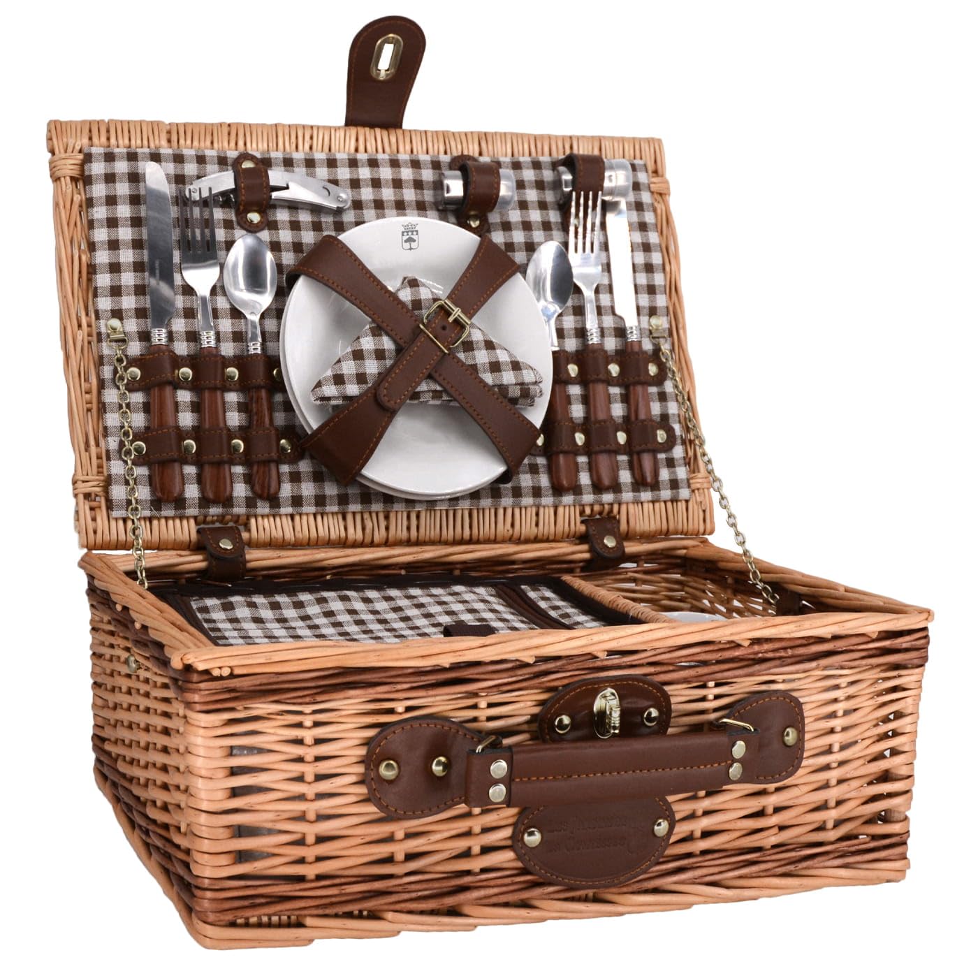Les Jardins de la Comtesse - Cesto Picnic Mont-Blanc - 2 Persone - Marrone - Completo di scomparto isotermico - Stoviglie incluse - Tazze in ceramica - 43 x 29 x 16 cm
