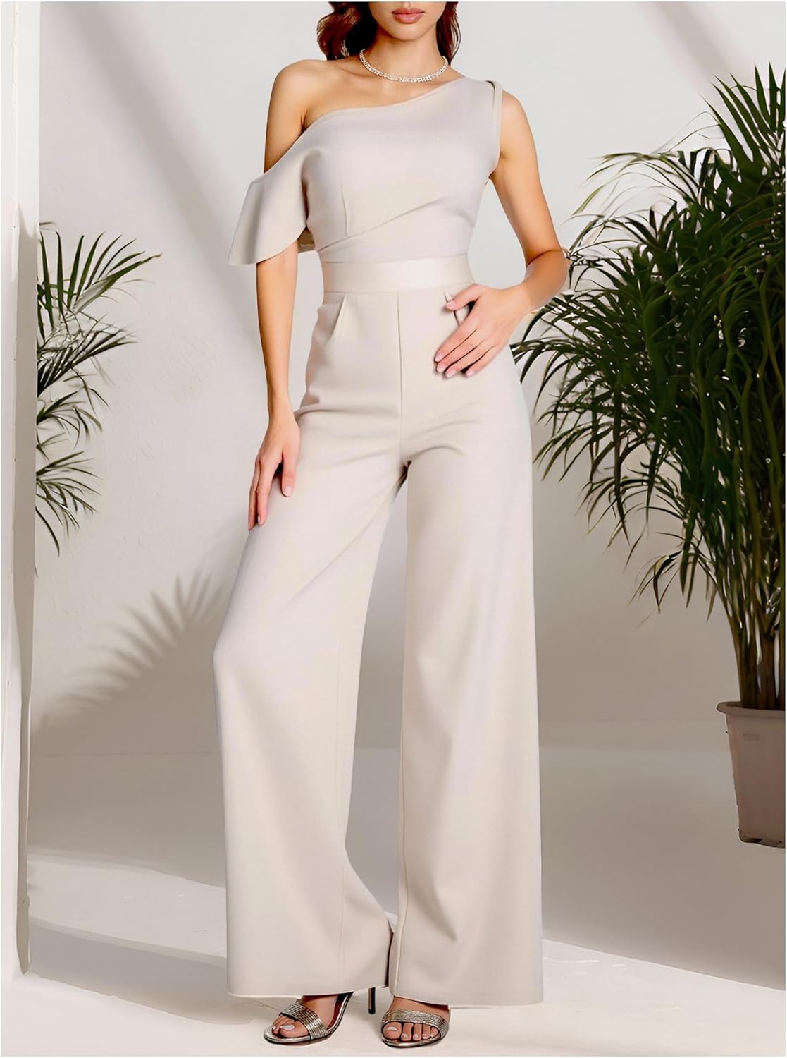 Women's Off The Shoulder Romper Elegant Sleeveless Wide Leg Evening Party Jumpsuits - Image 5