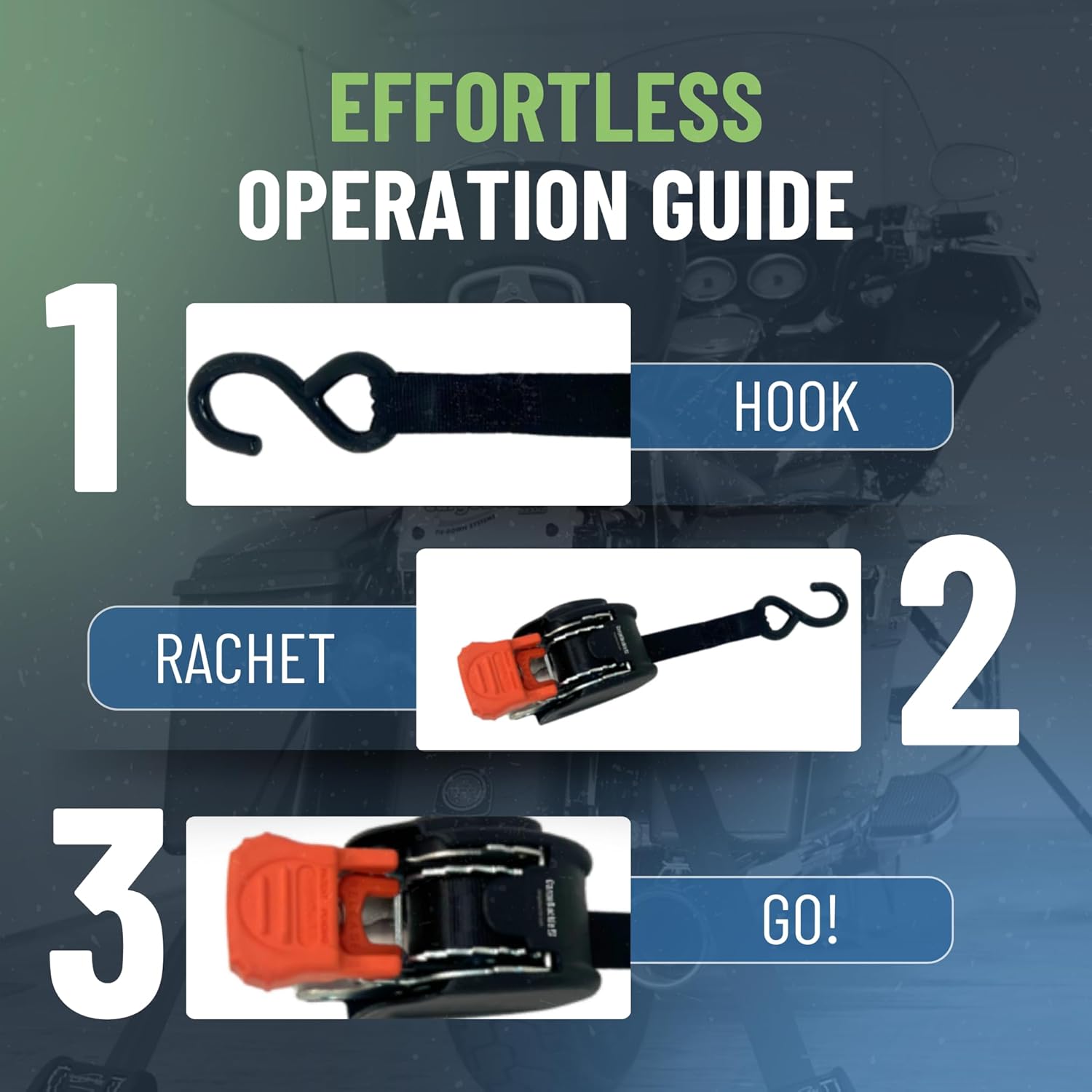 CargoBuckle Mini G3 Retractable Ratchet Straps, 1400 lbs Break Strength, 1-Inch Width X 6 ft Reach, Self Retracting Ratchet Straps for Trailers, Toy Haulers, ATVs, and Motorcycles - 2 Pack - Image 5