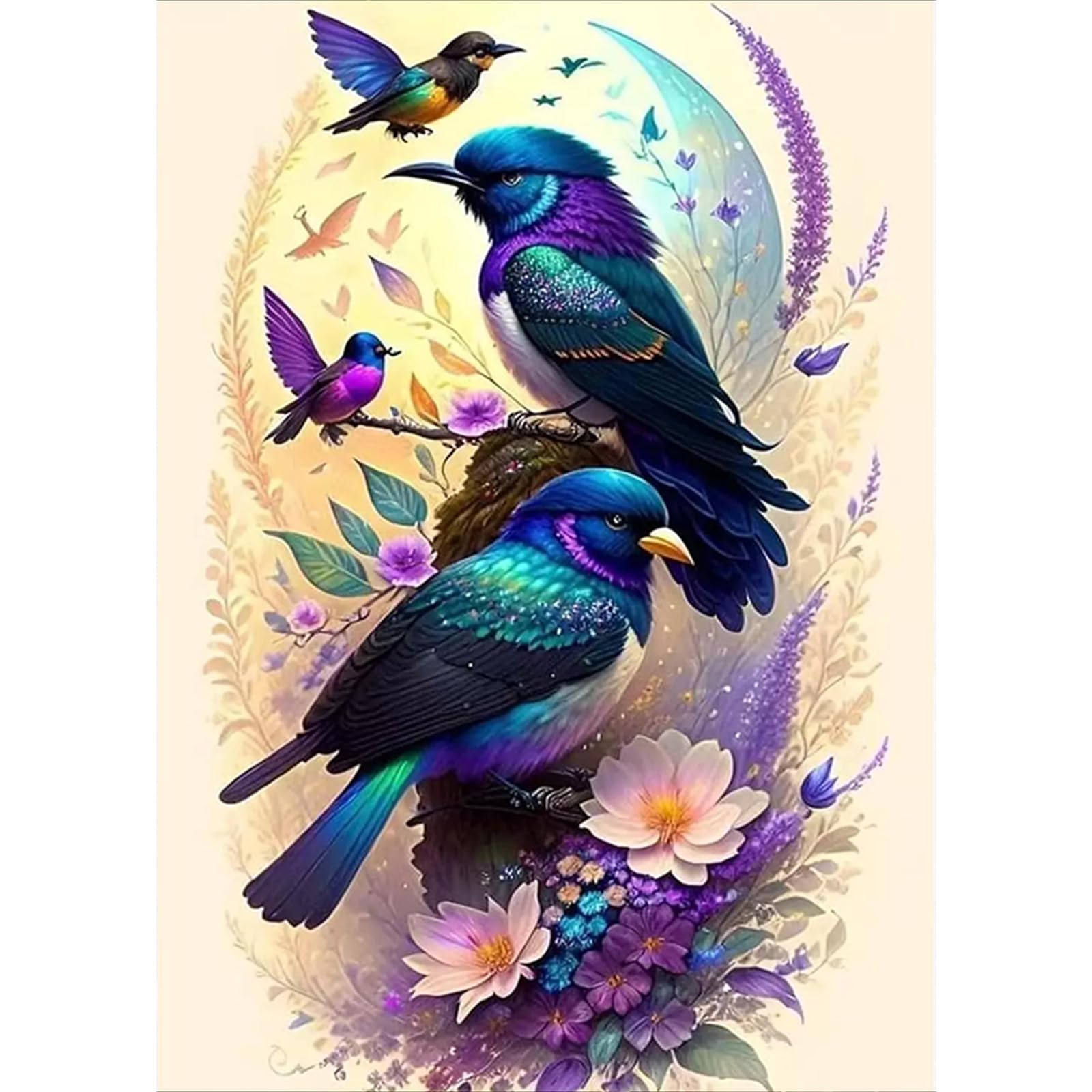 MEIYUDADiamond Painting Kits for Adults,5D DIY Bird Diamond Art Kits,Diamond Painting Kits for Adults Beginners,Flowers Round Full Drill Gem Art Crafts for Home Wall Decor Gift 12X16in,Animal