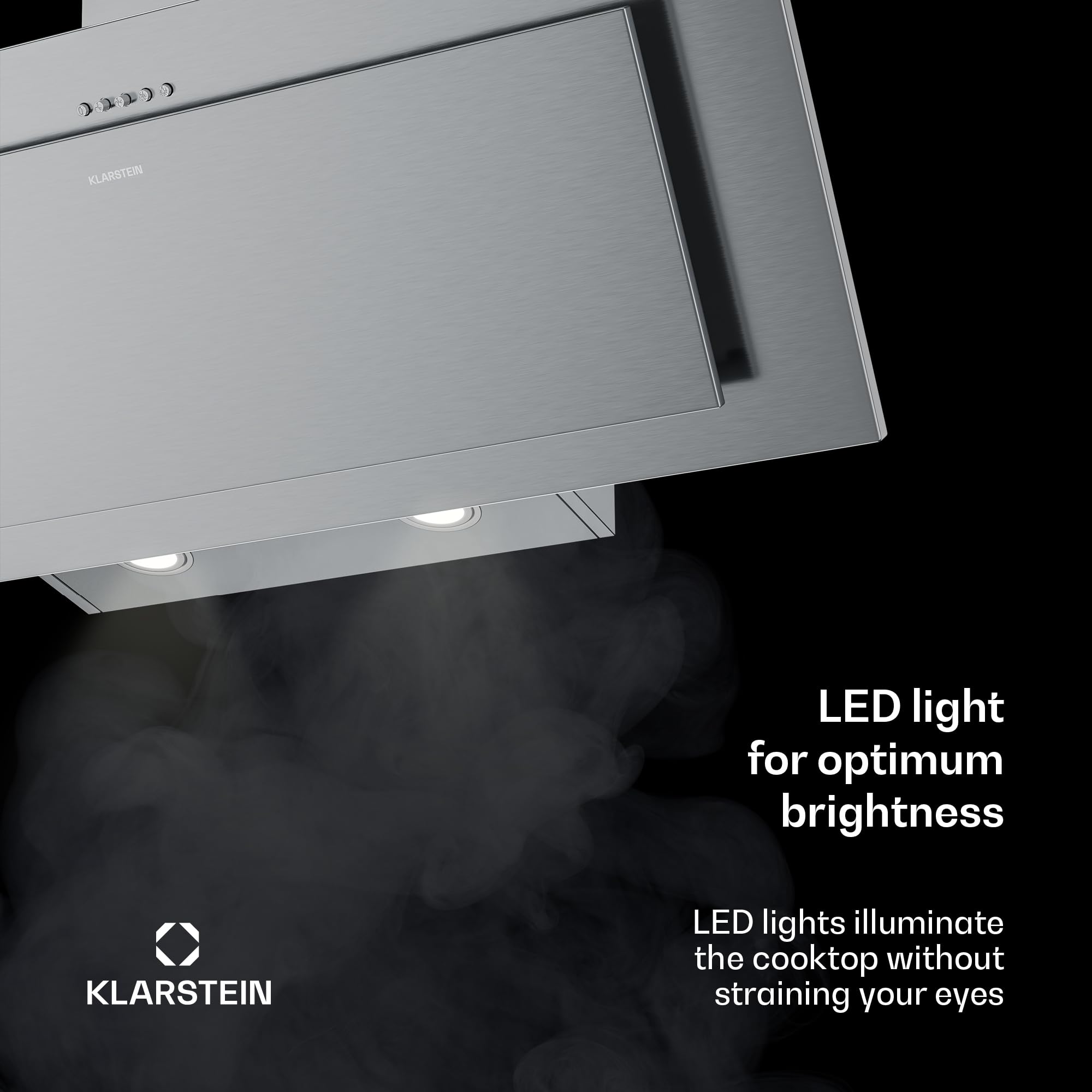 Klarstein Athena Kopffreihaube 90 cm – 254 m³/h, A+++, LED-Beleuchtung, 3 Stufen & Boost, Abzugshaube Küche, Umluft & Abluft, leise, Aluminium- & Aktivkohlefilter, modernes Design, Edelstahl